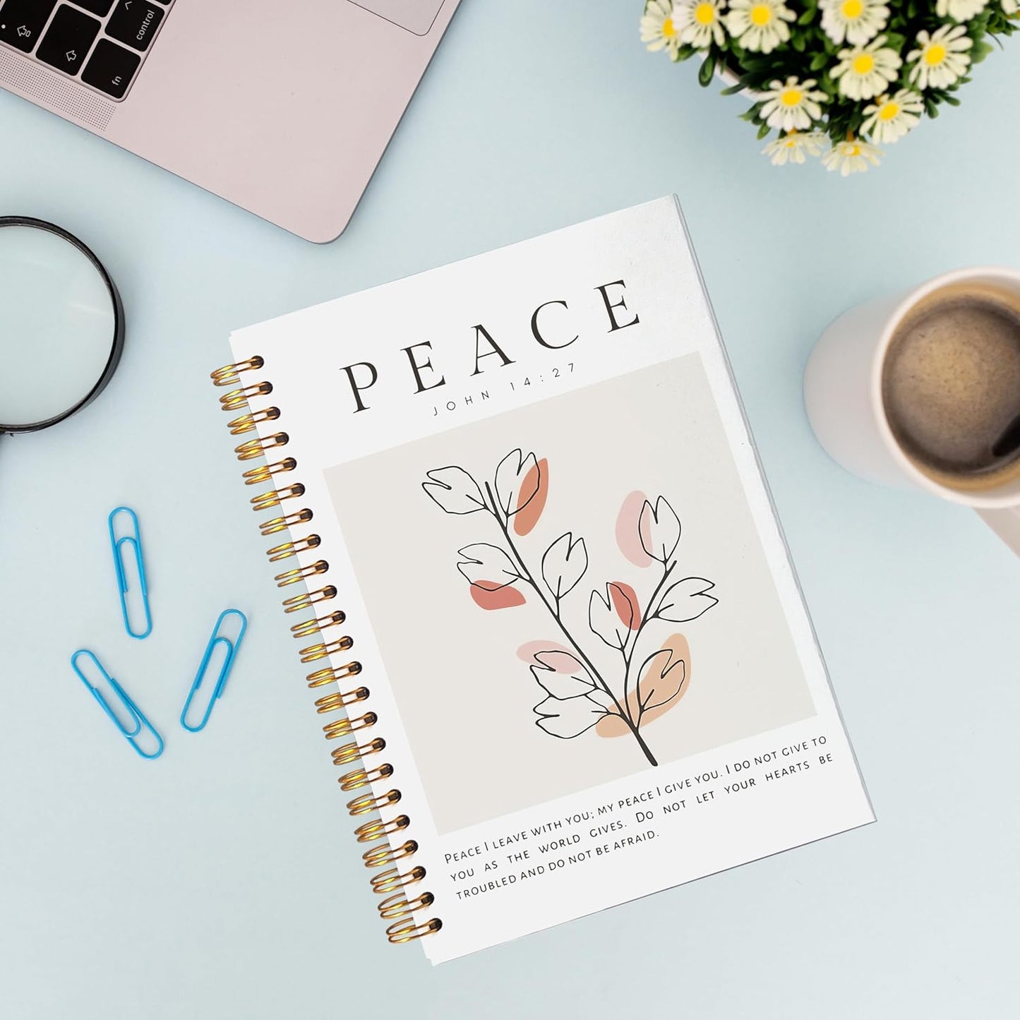 VNWEK Bible Christian Notebook Journal - Christian Notebook for Women, Christian Journals for Writing Women, Boho Notebook, Notebook Spiral Bound with, John 14 27 Writing Pads