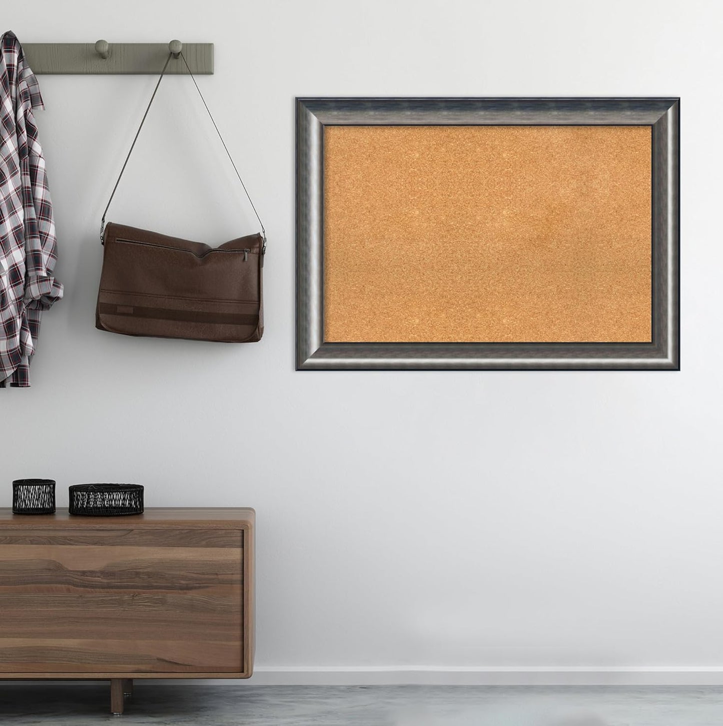 Amanti Art Natural Cork Board for Wall, 30x42 Vision Board with Silver Wood Frame, Large Corkboard Office Decor for Home Organization, Casual Corkboard Pinboard to Display Items for Home Organization