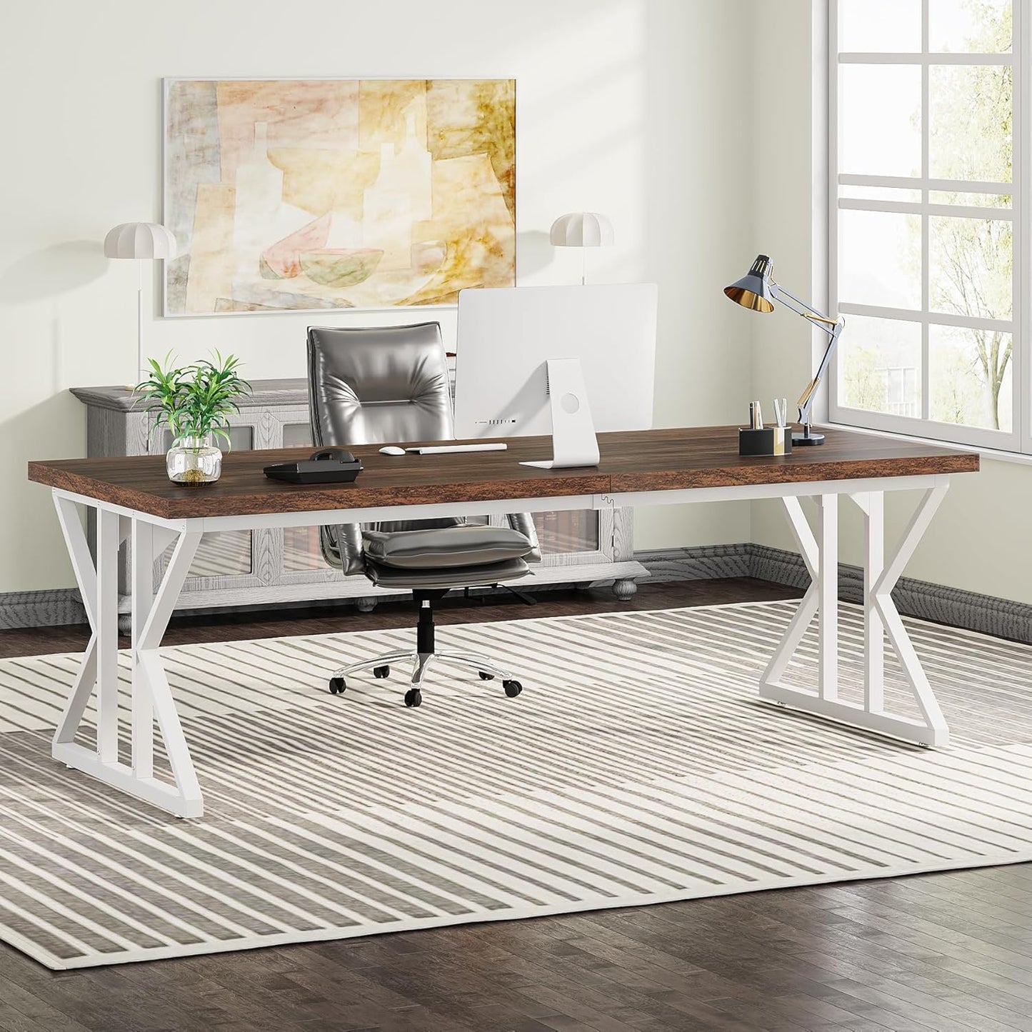 Tribesigns 78.7-Inch Executive Desk, Large Computer Office Desk Workstation, Modern Simple Style Laptop Desk Study Writing Table Business Furniture for Home Office (Rustic Brown/White, 78.7 Inch)