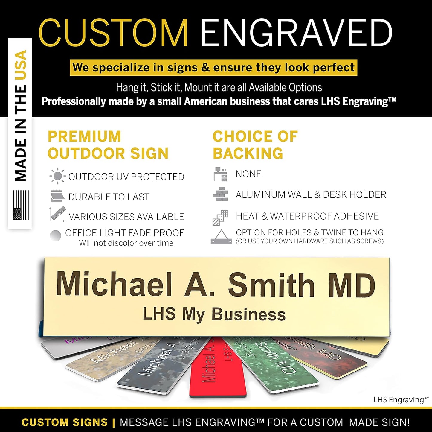 Engraved Name Plates for Door Sign Personalized Ivory Plastic Plaque with Brown Letters - Made in USA 2x12 B5