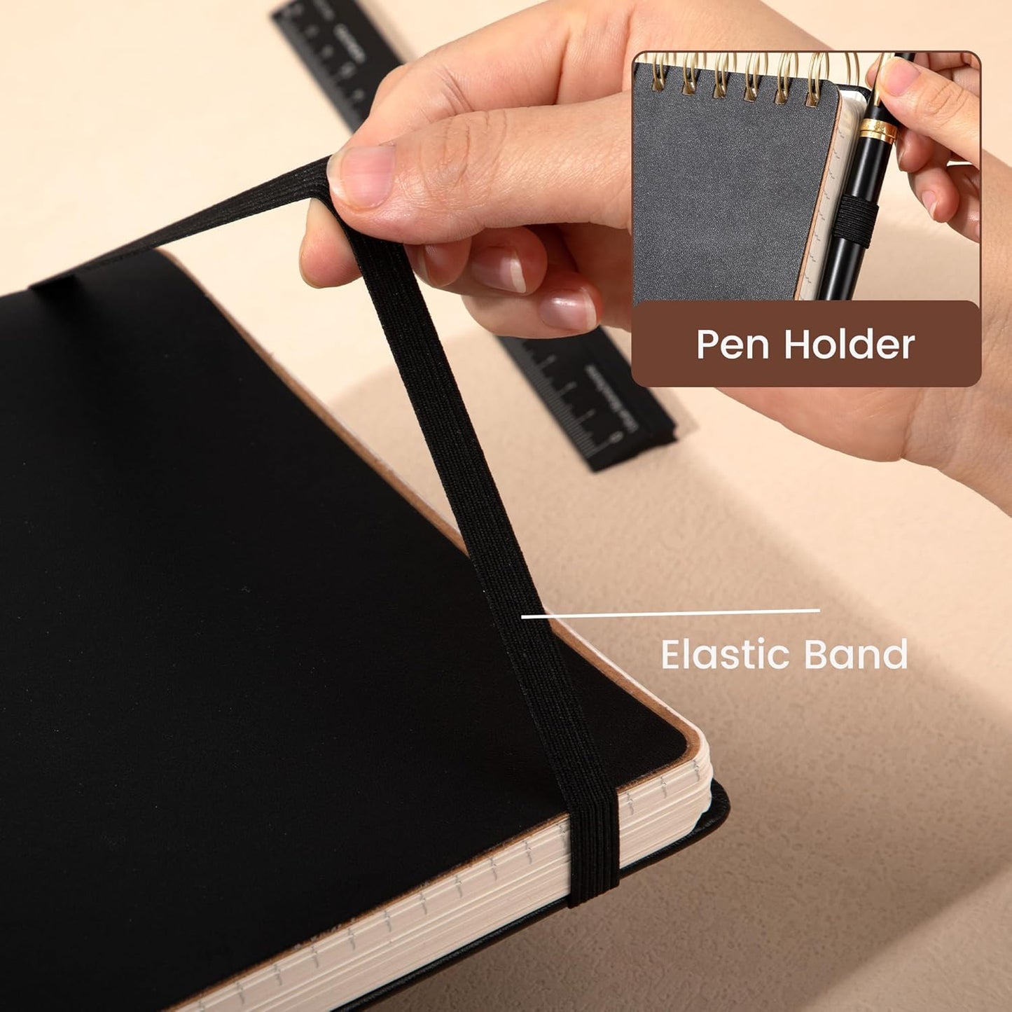 Yoment Top Spiral Notebook Leather Steno Pads 240 Pages Spiral Notepad for Work 5x7 Top Bound Steno Notebook, 100 GSM Thick Paper, Left Handed Notebooks for Office College School, Black