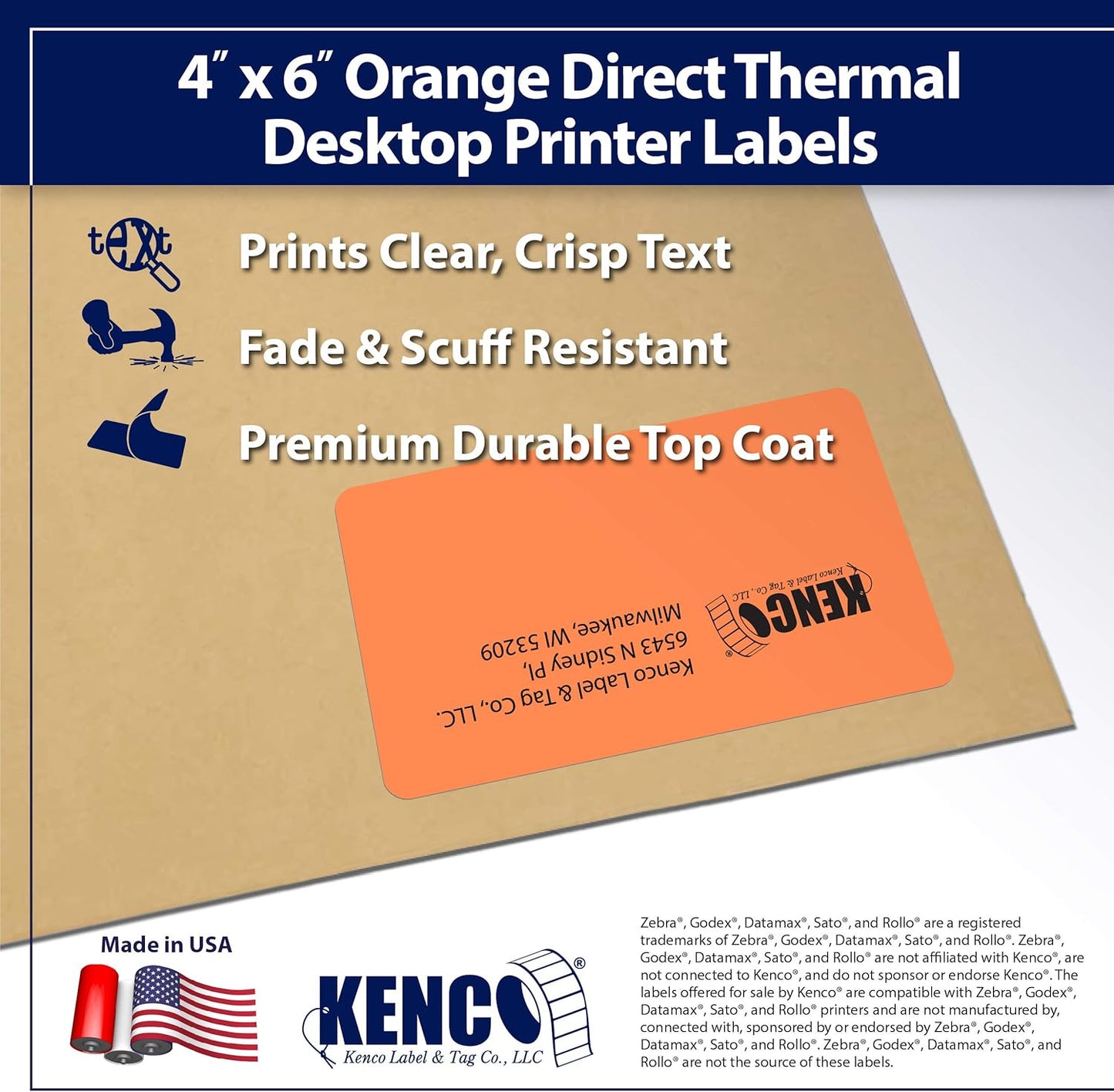 4" X 6" Direct Thermal Perforated Stickers Labels for Shipping Labels, Inventory, and Color Coding - Compatible with Zebra, Rollo, Godex and More (Orange, 1 Roll)