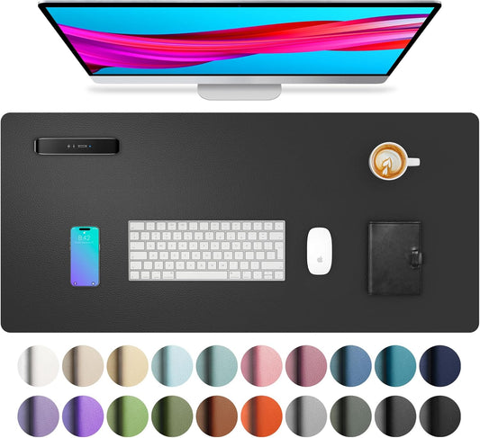 Aothia Leather Desk Pad Protector,Mouse Pad,Office Desk Mat, Non-Slip PU Leather Desk Blotter,Laptop Desk Pad,Waterproof Desk Writing Pad for Office and Home (Black,31.5" x 15.7")