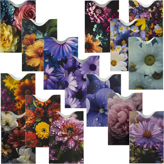 Boxiki Travel Set of 15 RFID Blocking Sleeves Best way to Protect your Cards from Electronic Theft. Durable, Lightweight, and Compact Design to fit in any Pocket or Purse. (Flowers Theme)