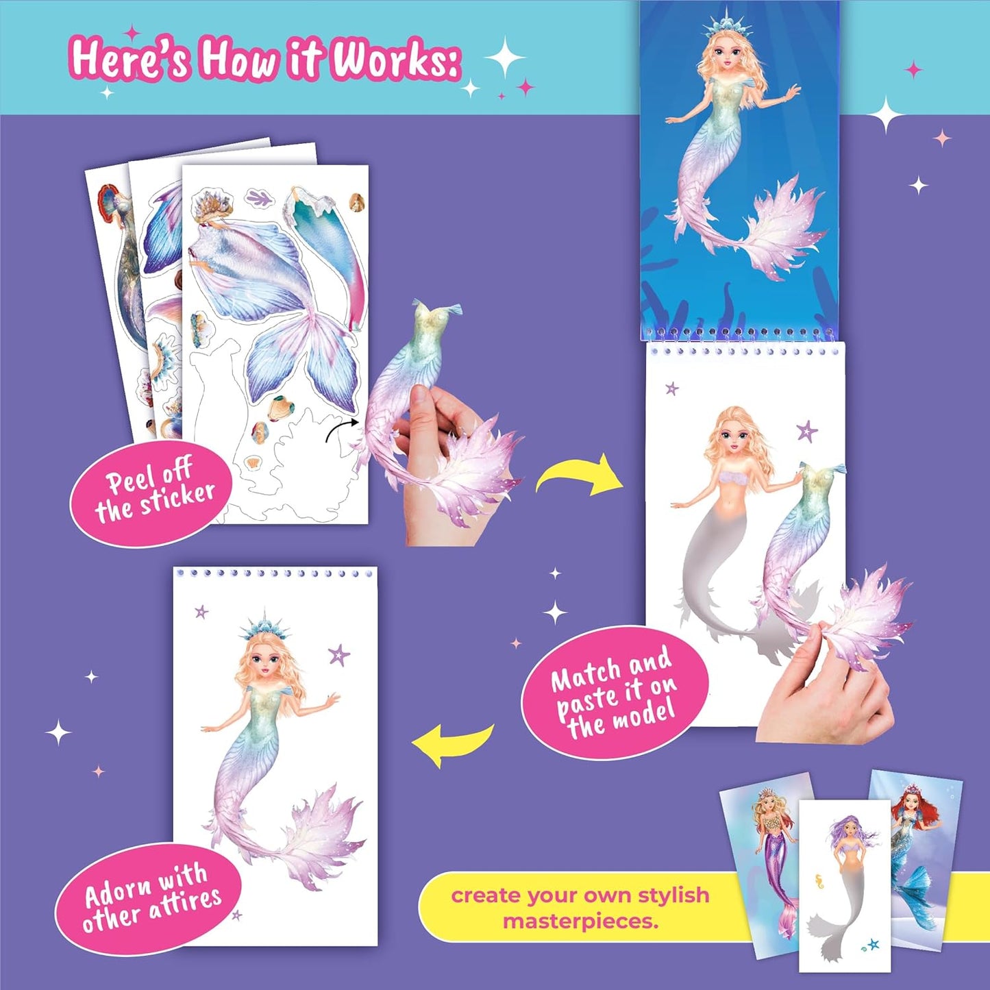 Sticker Dress up Mermaid - Sticker Activity Book for Kids. Learn Girls Fashion Design for Mermaid with Stickers and Guides for Kids 5 and up. Little Designer Creativity Book