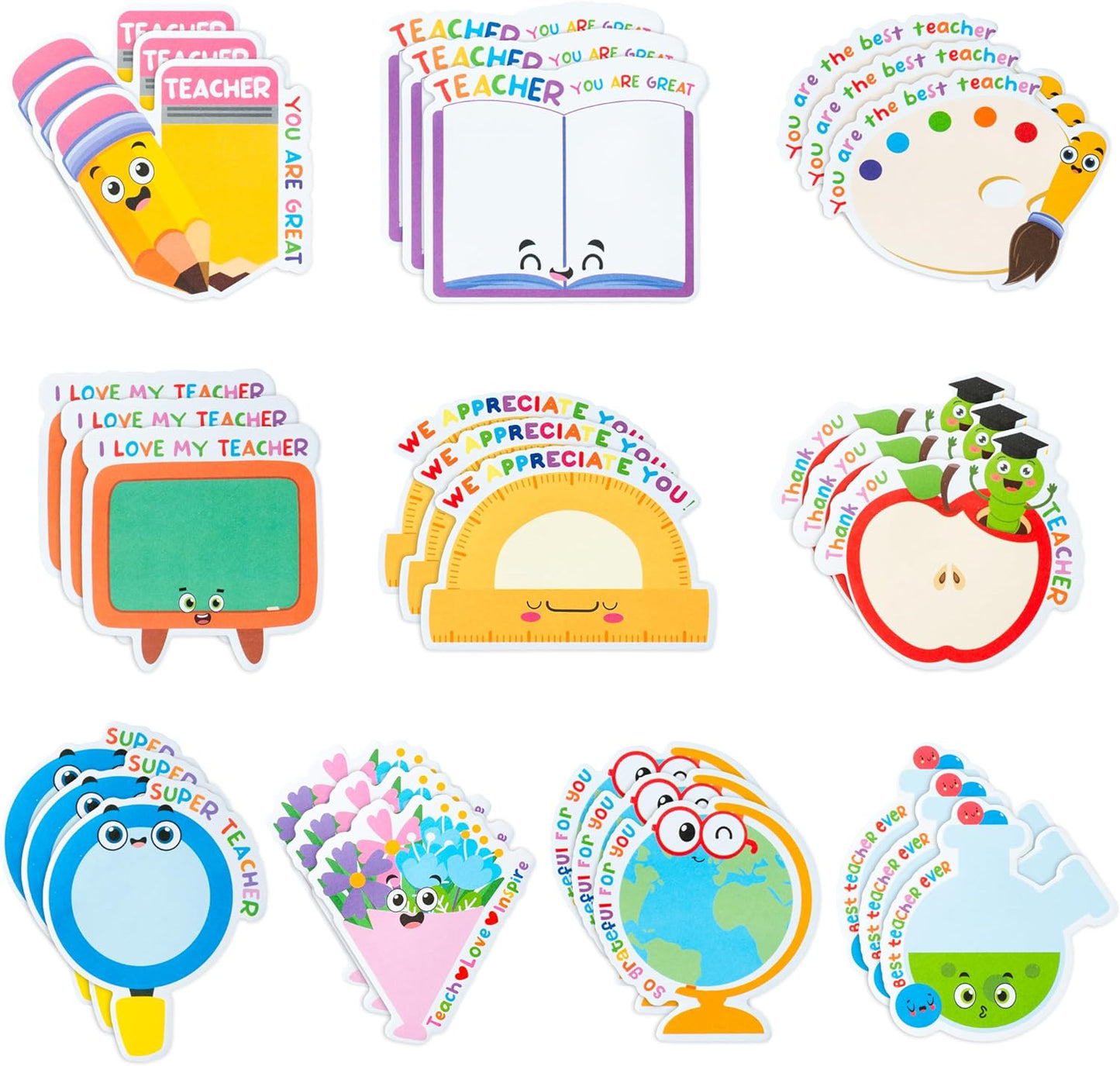Xqumoi 30 Pack Teacher Sticky Notes - Notepads Book Pencil Ruler Shaped Set Self-Sticky Writing Memo Pads Page Marker for Appreciation Gift Back to School Office Supplies