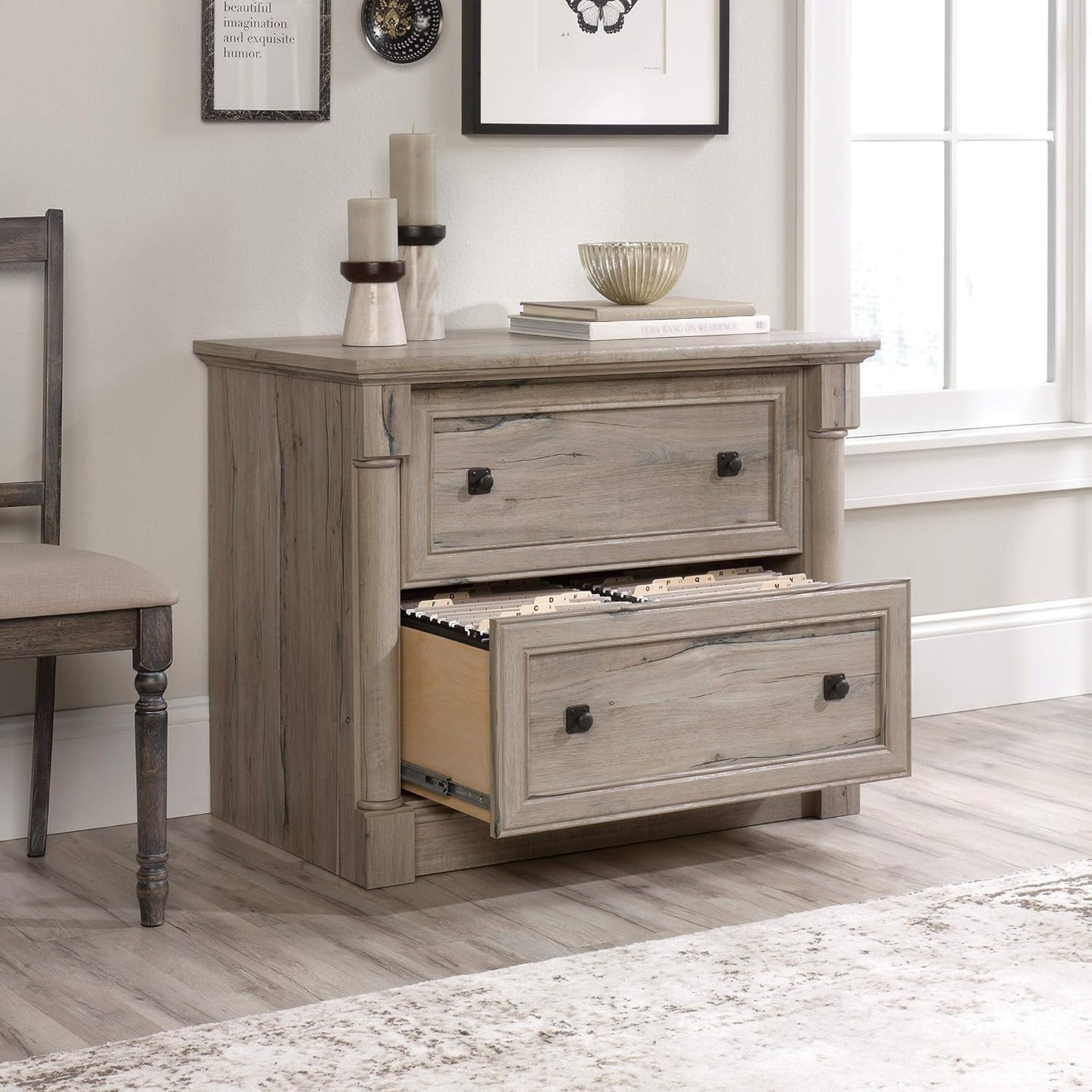 Sauder Palladia 2 Drawer File Cabinet, Lateral Filing Cabinets for Home Office, Hanging File Folders Organizer, Interlocking Drawers, in Split Oak Finish
