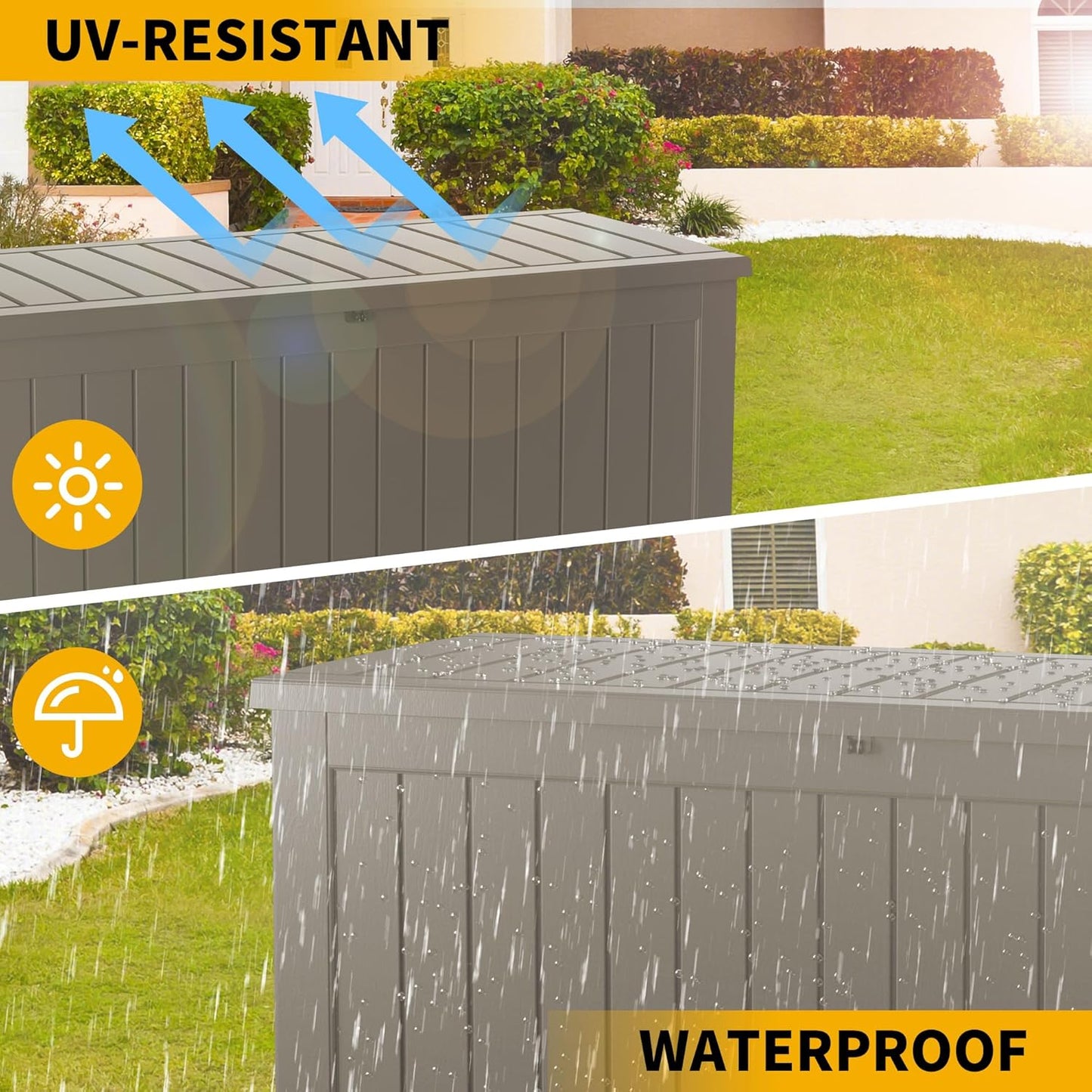 100 Gallon Outdoor Storage Box Waterproof Lockable Resin Deck Box Large, Patio Storage Bin for Pool Accessories Cushion Furniture, Garden Tools, UV-Resistant Outside Delivery Grey