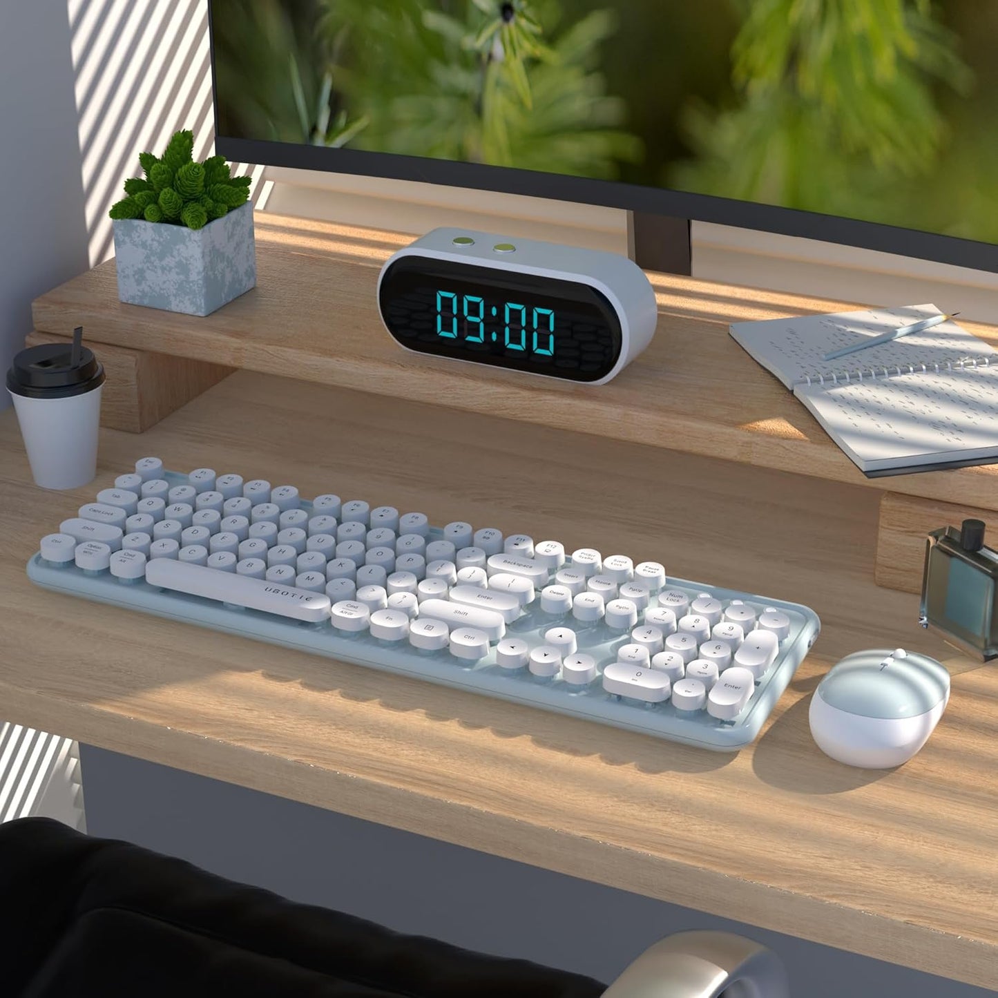 UBOTIE Colorful Computer Wireless Keyboard Mouse Combos, Typewriter Flexible Keys Office Full-Sized Keyboard, 2.4GHz Dropout-Free Connection and Optical Mouse (Green-White)