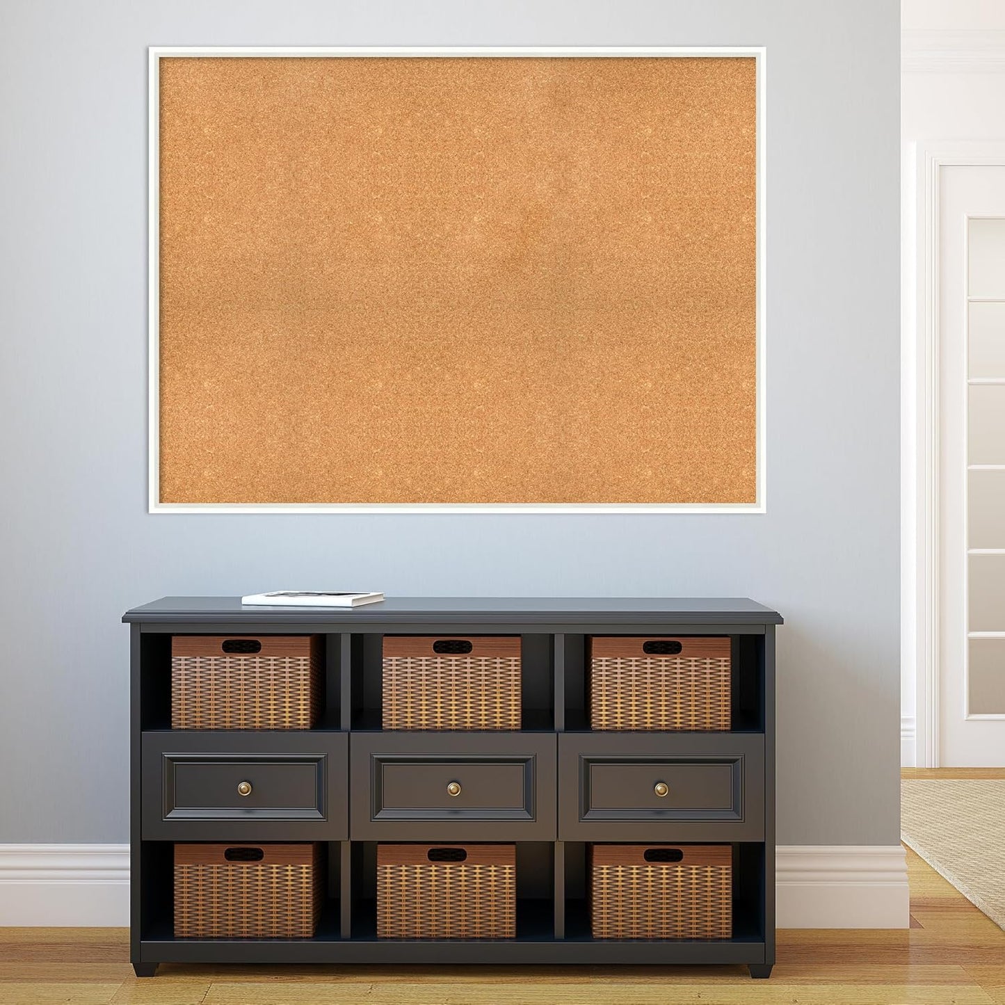 Amanti Art Natural Cork Board for Wall, 37x49 Vision Board with White Frame, Oversize Corkboard Office Decor for Home Organization, Modern Corkboard Pinboard to Display Items for Home Organization in