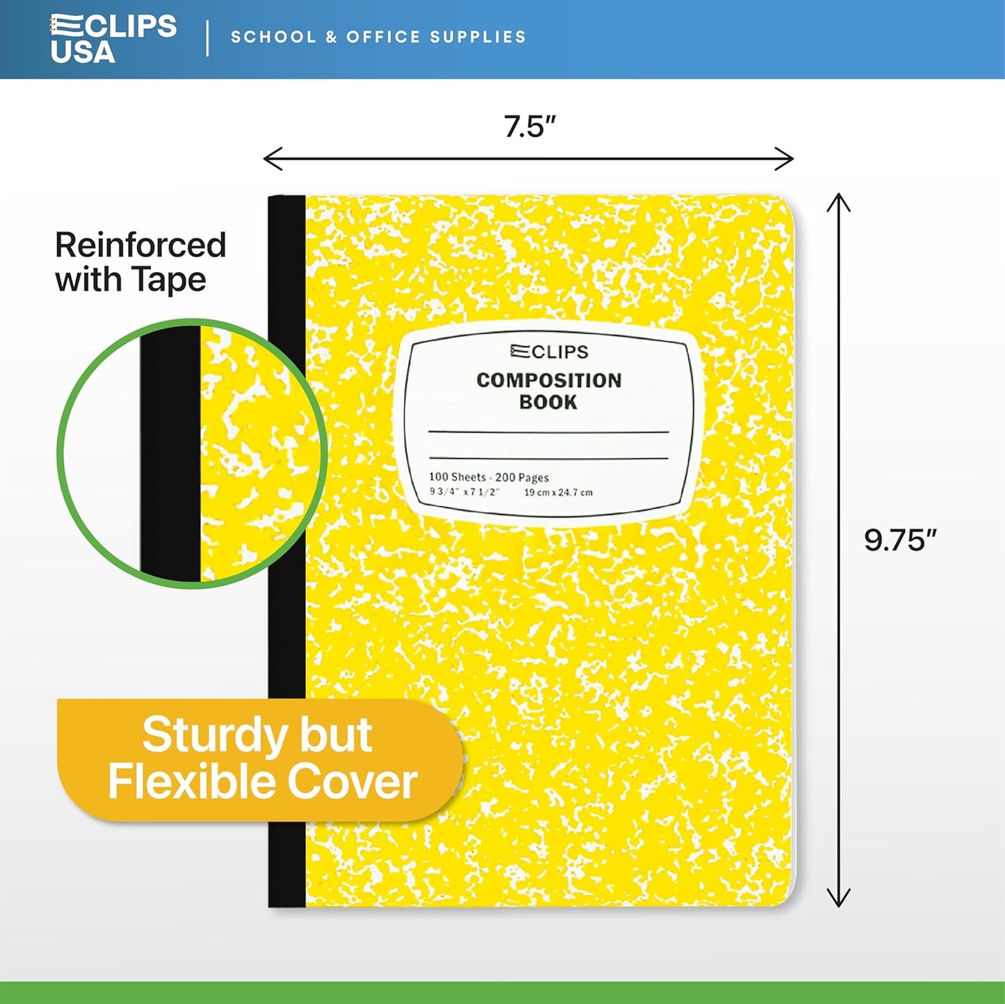 E-CLIPS USA Composition Notebooks, (48 Pack), Wide Ruled Composition Notebook, Marble Composition Notebook, 100 sheets, 200 Pages (48, Yellow)