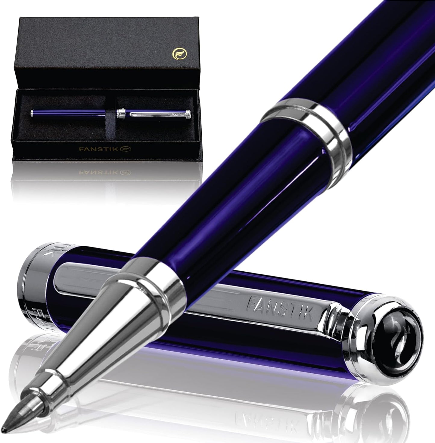 Customized Blue Luxury Rollerball pen (Made In USA) fancy gift set for women, Real 24K Gold Plating, Professional executive pen gift set for men (Lux Custom-Rollerball Blue)
