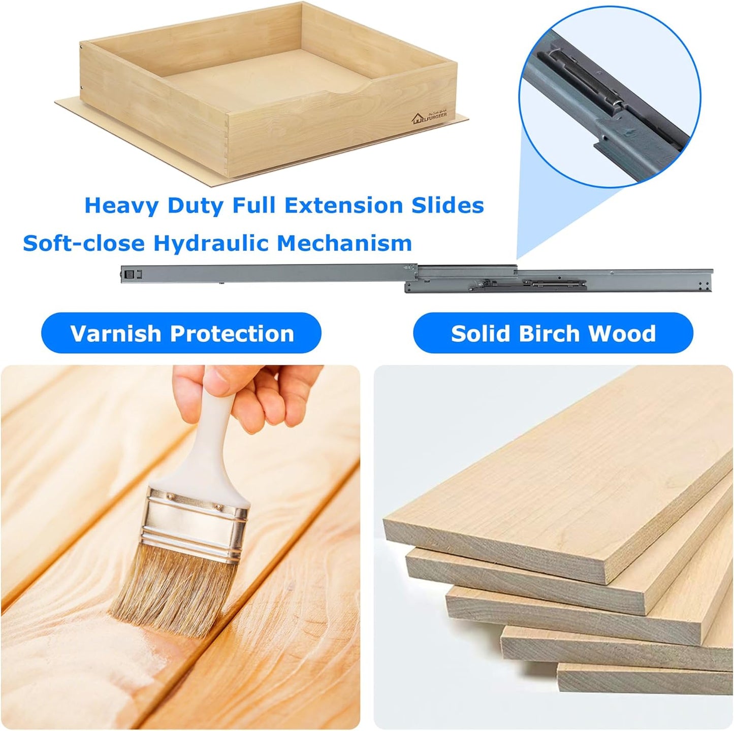 WelFurGeer Soft Close Pull Out Drawers for Kitchen Cabinets, 23" W x 22" D Pull Out Cabinet Organizer, Smooth Slide-Out Shelves for Kitchen Cabinets, Space-Saving Pullout Drawer for Home Organization