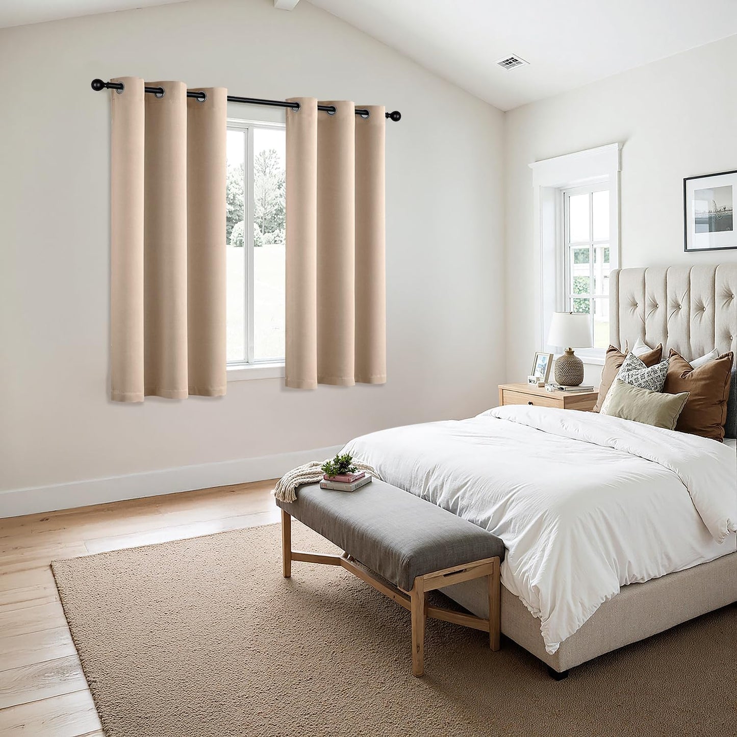 MIULEE Beige Blackout Curtains - Bedroom Window Treatment Curtains Thermal Insulated Room Darkening Drapes for Living Room Kitchen Grommet Top Light Blocking Drapery, 40 x 54 Inches Long, 2 Panels