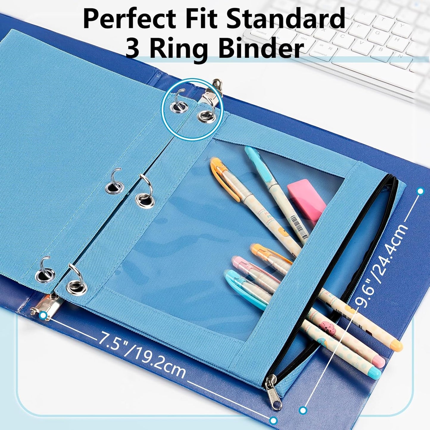 Forvencer 6Pack Pencil Pouches for 3 Ring Binder, Smooth Zipper 3 Ring Binder Pencil Pouch, Multi-Color Pencil Case for Binder, Clear Top Binder Pencil Pouch, Pencil Bag with 3 Re-enforced Grommets