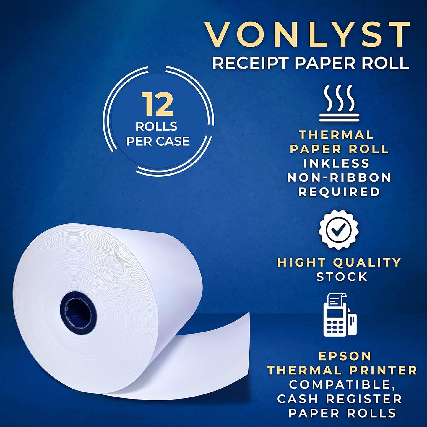3 1/8 x 230 Thermal Paper Receipt Roll for Epson Printer (Pack 12 rolls)