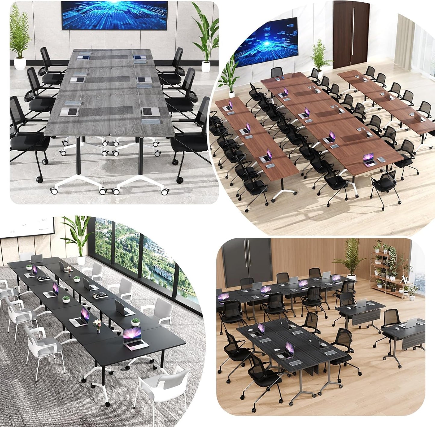 Conference Room Table, Folding Conference Tables,Thicken Grey Tabletop,Flip Top Wooden Seminar Meeting Room Table for Conference Room Offices (8, White, 70.8”)