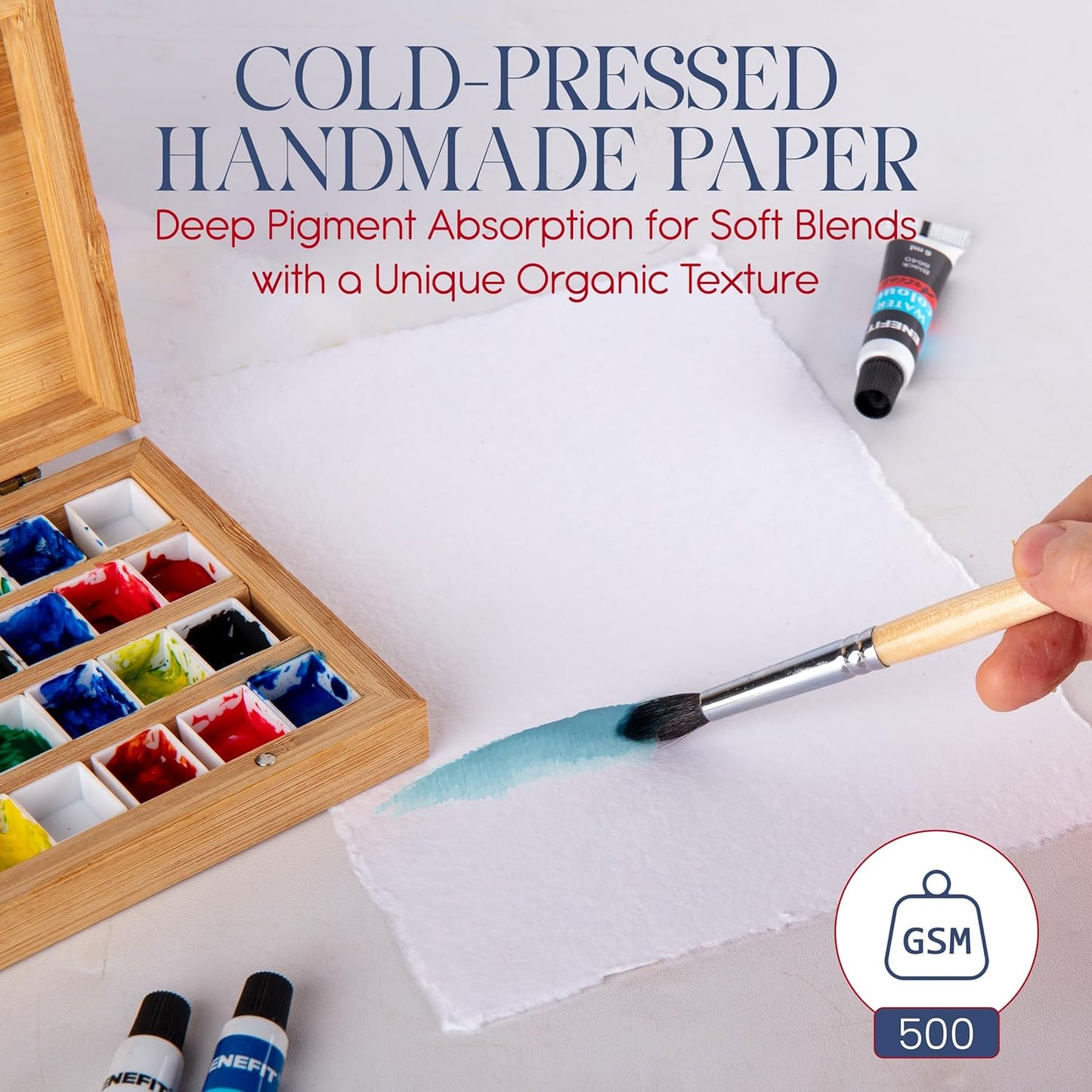 Wanderings Thick Handmade Watercolor Paper with Deckled Edge - A6, 4x6-500GSM Premium White Cold-Pressed Textured Mixed Media Paper Made with Recycled Cotton - 15 Loose Leaf Sheets