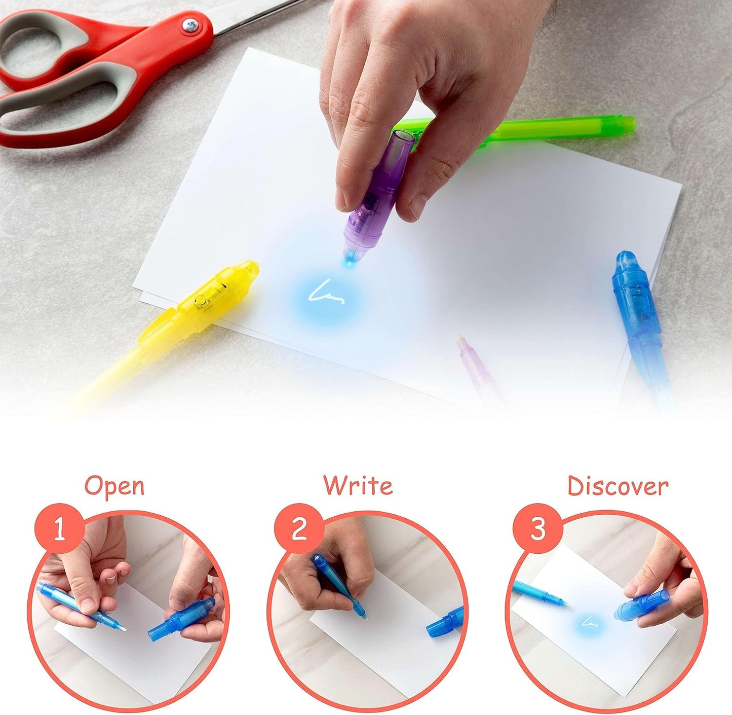 Personalized Invisible Disappearing Ink Pen Marker Pack, Custom Secret Spy Message Writer with UV Light, Fun for Kids Party Favors Gifts and Stock Stuffers, 12 Pack, Black