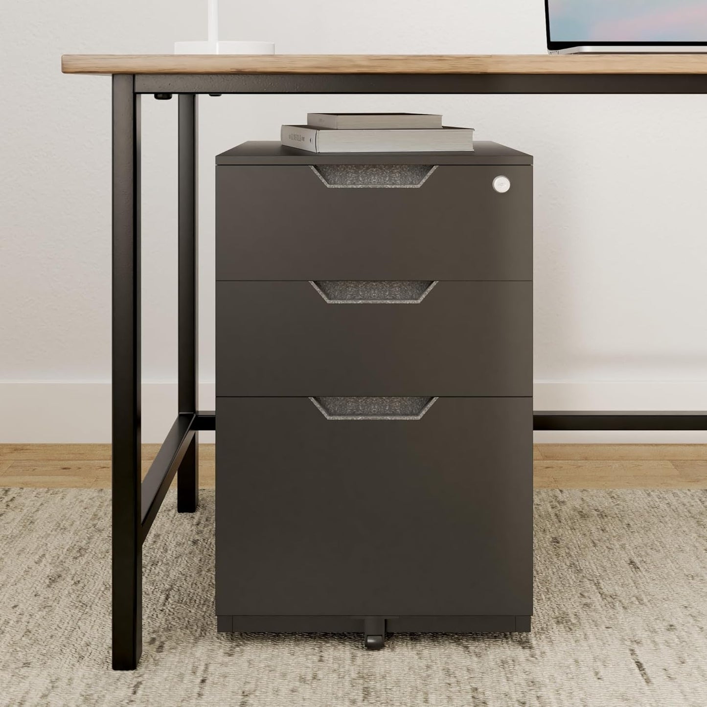 Amazon Basics 3 Drawer Mobile File Cabinet With Lock, Black, 20.71" D x 15.51" W x 24.29" H