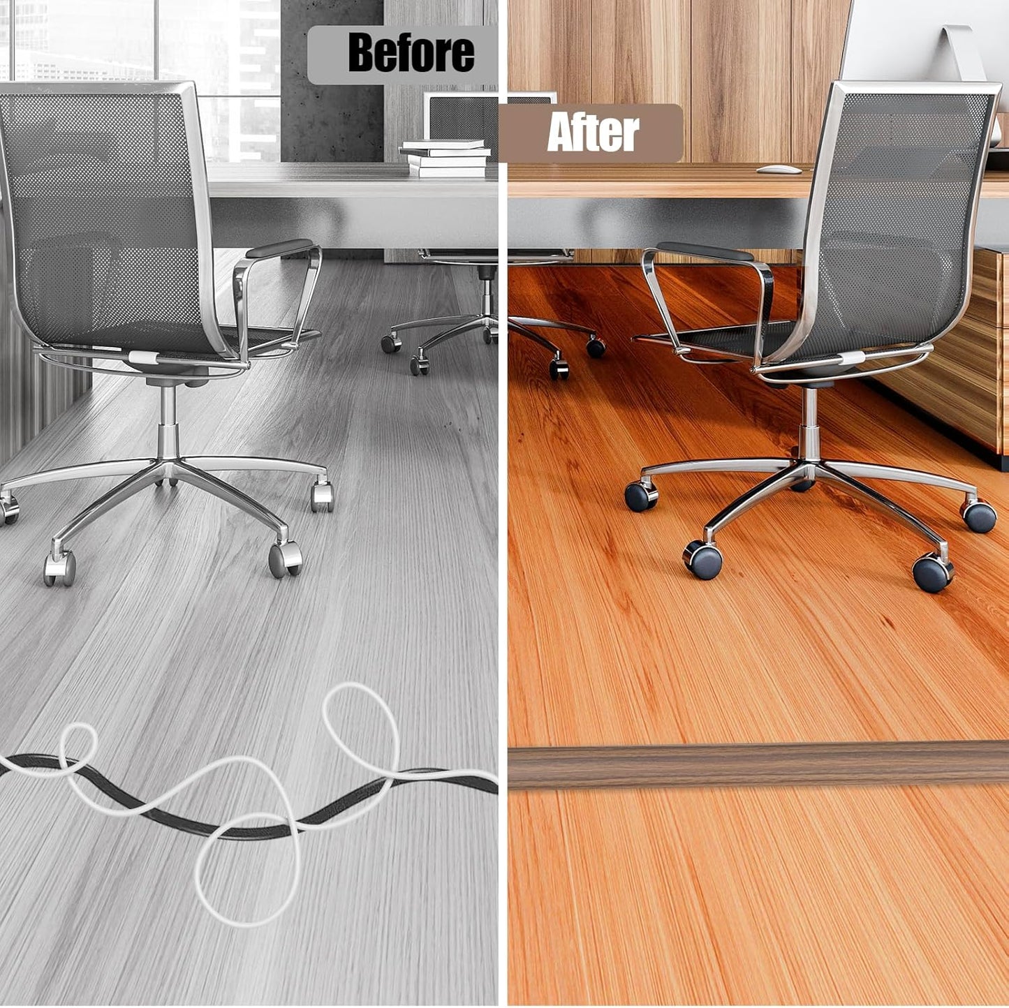 Floor Cord Cover Self Adhesive Cord Hider,3.3FT Cable Management, Extension Strip Protector for Wires, Prevent Cable Trips for Offices, Gyms, Exhibitions Cavity:0.47"(W) x0.35(H) Woodsmokedbrown