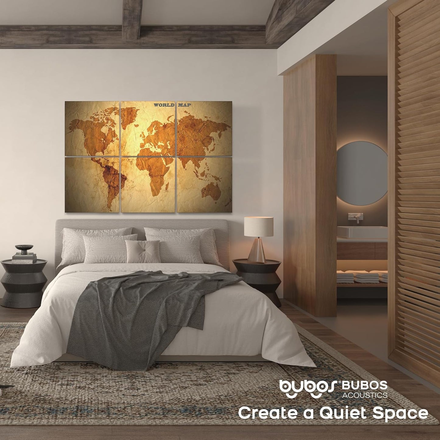 BUBOS 6 Pack Art Acoustic Panels Soundproof Wall Panel,70.8X47.2 Inches Large Sound Absorbing Panel,Self-adhesive Decorative Acoustical Wall Panels, Acoustic Treatment for Home Office（World Map）