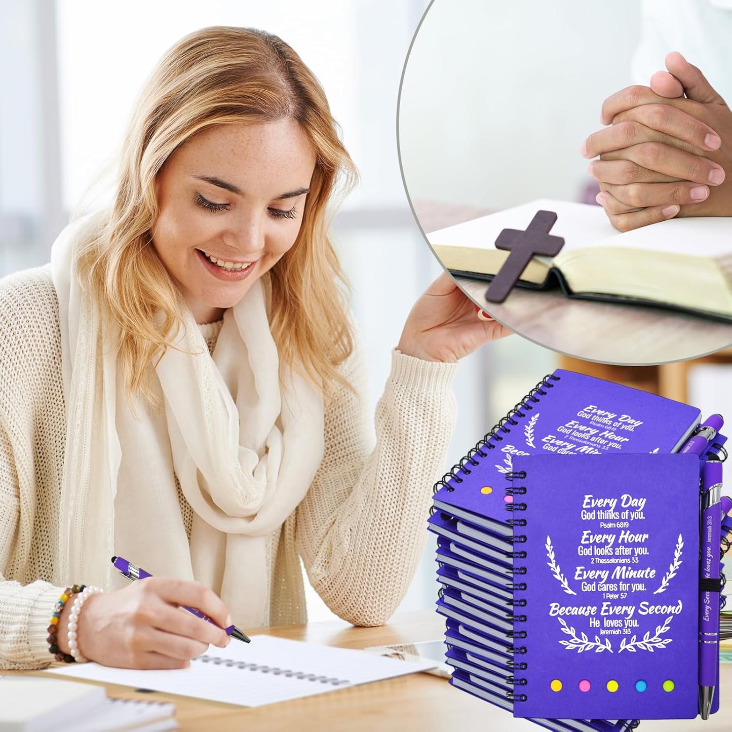 100 Pcs Bulk Fathers Day Christian Gifts Prayer Journal for Woman - 50 Set Religious Notepad with Christian Pen - Bible Notebook - Church Gifts for Inspirational, Bible Study, Devotions ( Elegant )