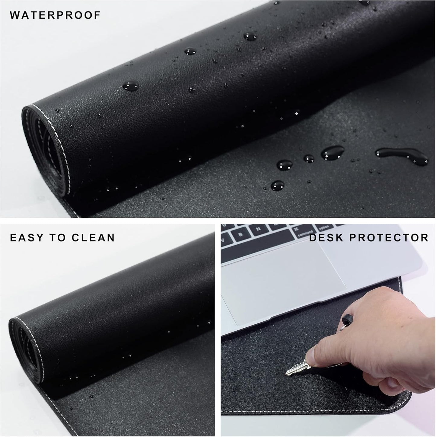 VYAAA Leather Desk Mat, 66.9"×27.5" Large Mouse Pad, Desktop Protector for Desk, Multifunctional Keyboard Mouse Pad for Home or Office (Black)