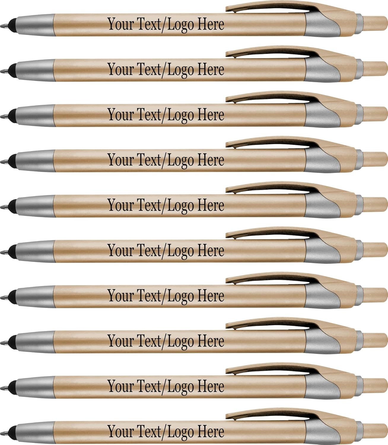 Personalized With your Custom Logo or Text Pens-Pack of 300- for Marketing, Parties, and Events, 2 in 1 Capacitive Stylus & Ballpoint Pen Compatible With Touchscreen Devices, Black Ink, Gold Pens