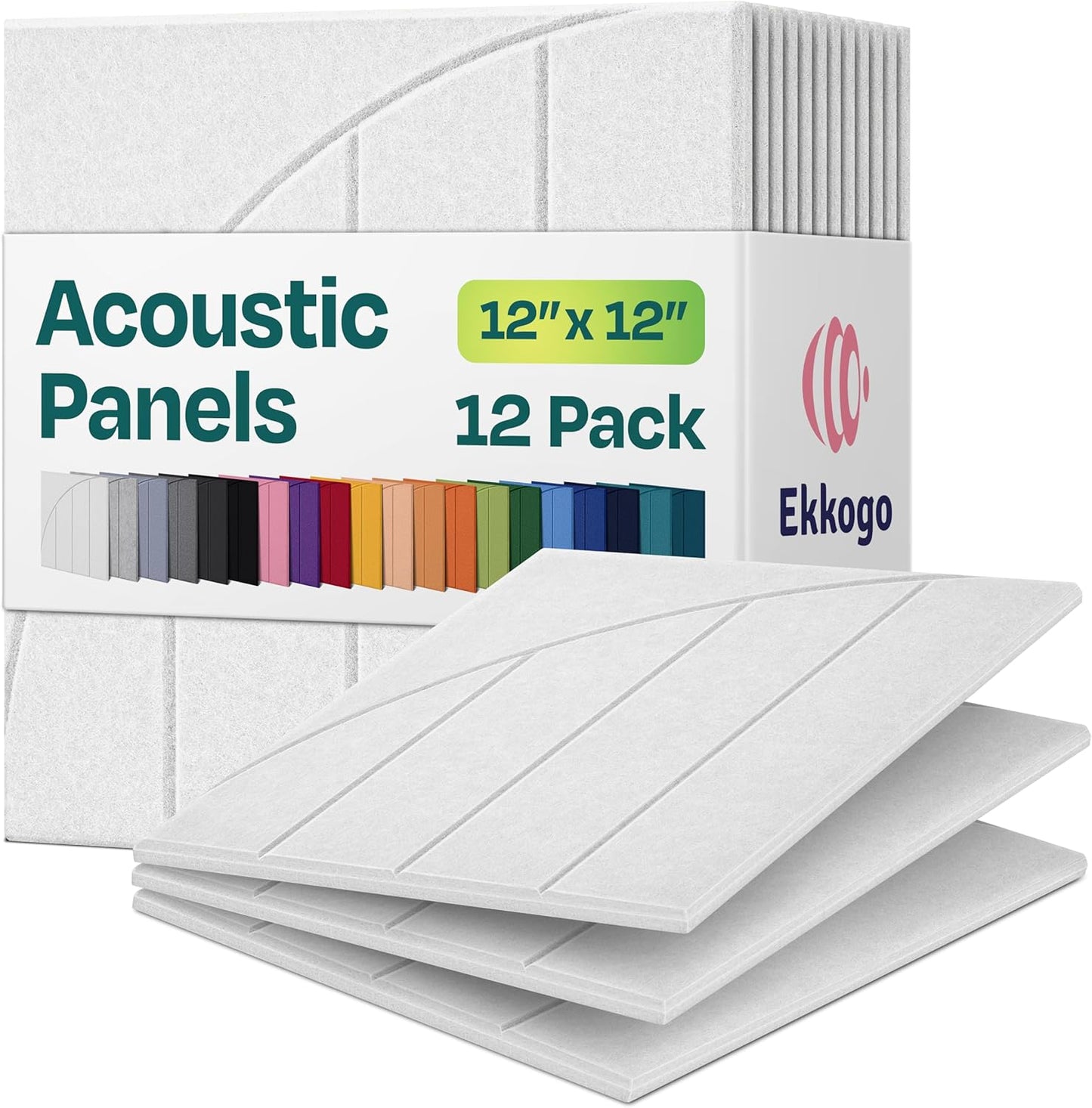 Acoustic Panels 12-Pack Soundproof Wall Panels 12"x12"x0.4" Decorative Sound Dampening for your Home, Office, Studio, Bedroom & More with Unique ModuArc Carving [White]