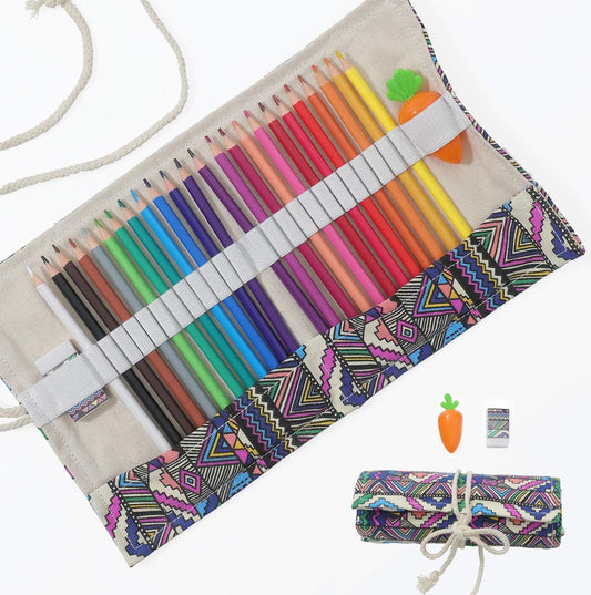 Erasable Colored Pencils Set for Adults and Kids 24 Count Coloring Pencils for Drawing, Sketching, Adult Coloring Books with Eraser, Sharpener, Canvas Pencil Roll Wrap