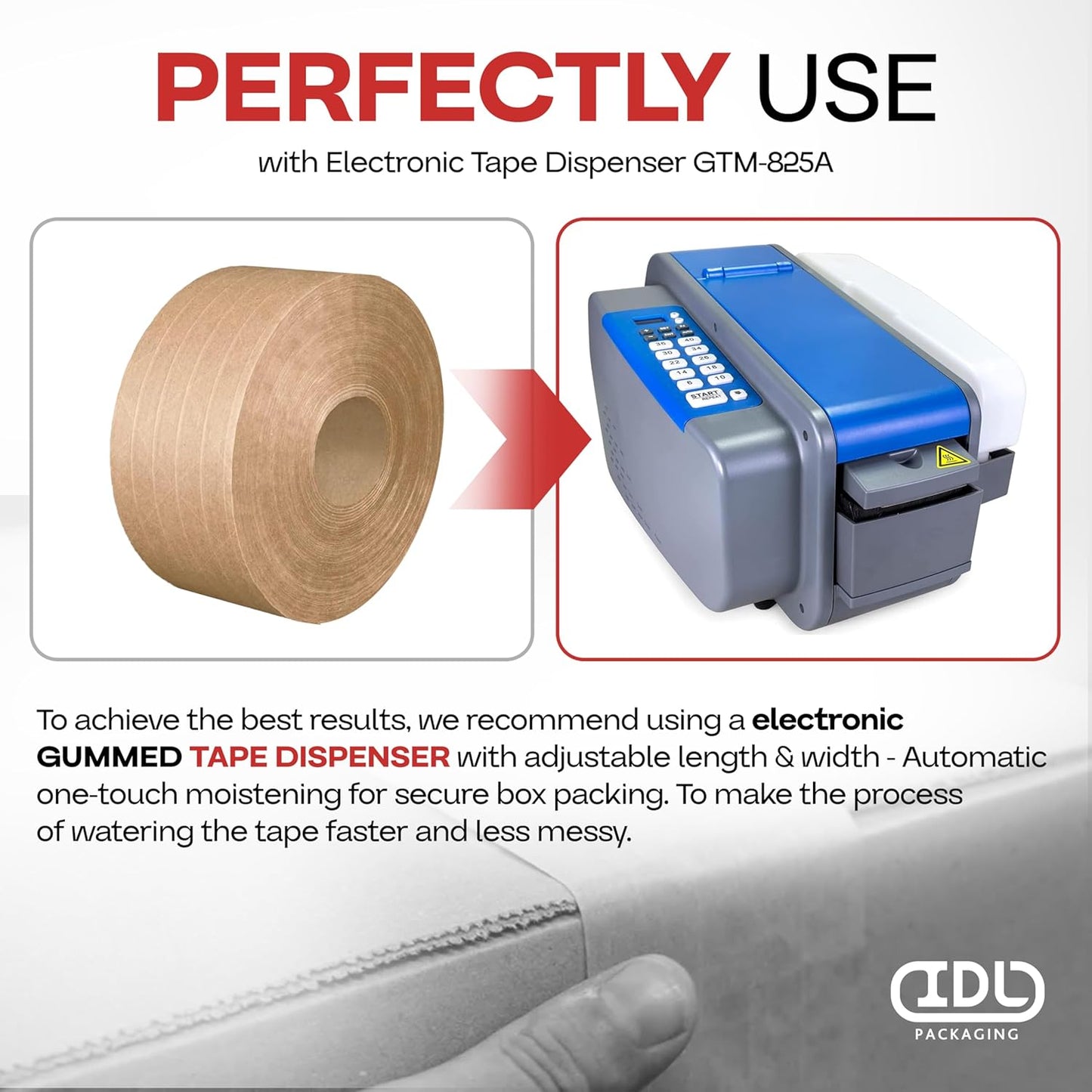 IDL Packaging 2.83" x 450 feet Reinforced Water-Activated Kraft Gummed Tape 30lb Thickness - Secure Paper Packing Tape for Secure Carton Sealing - Heavy-Duty Adhesive for All Conditions, Brown