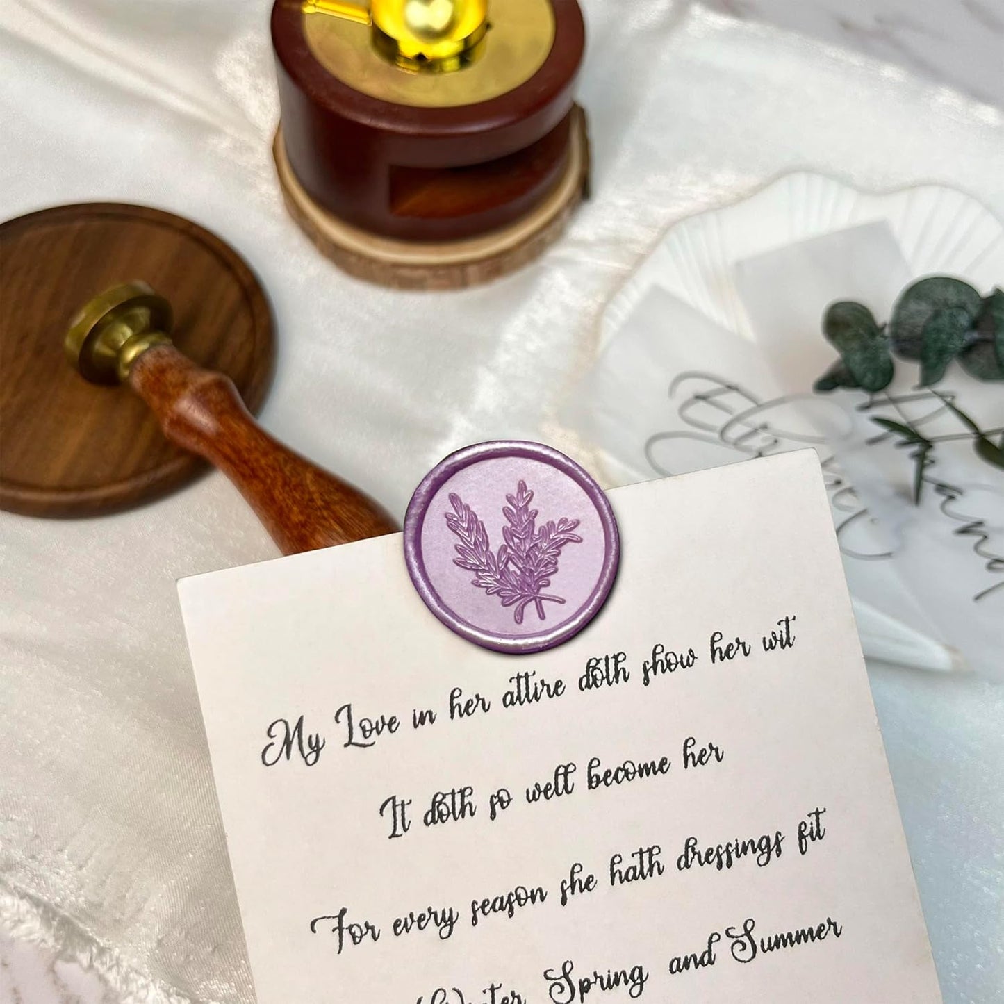 100Pcs Wax Seal Stickers Handmade Envelope Seals Self Adhesive Wax Stickers for Wedding Party Invitations, Envelope, Gift Wrap, Christmas(Rosemary Style, Lilac Purple)