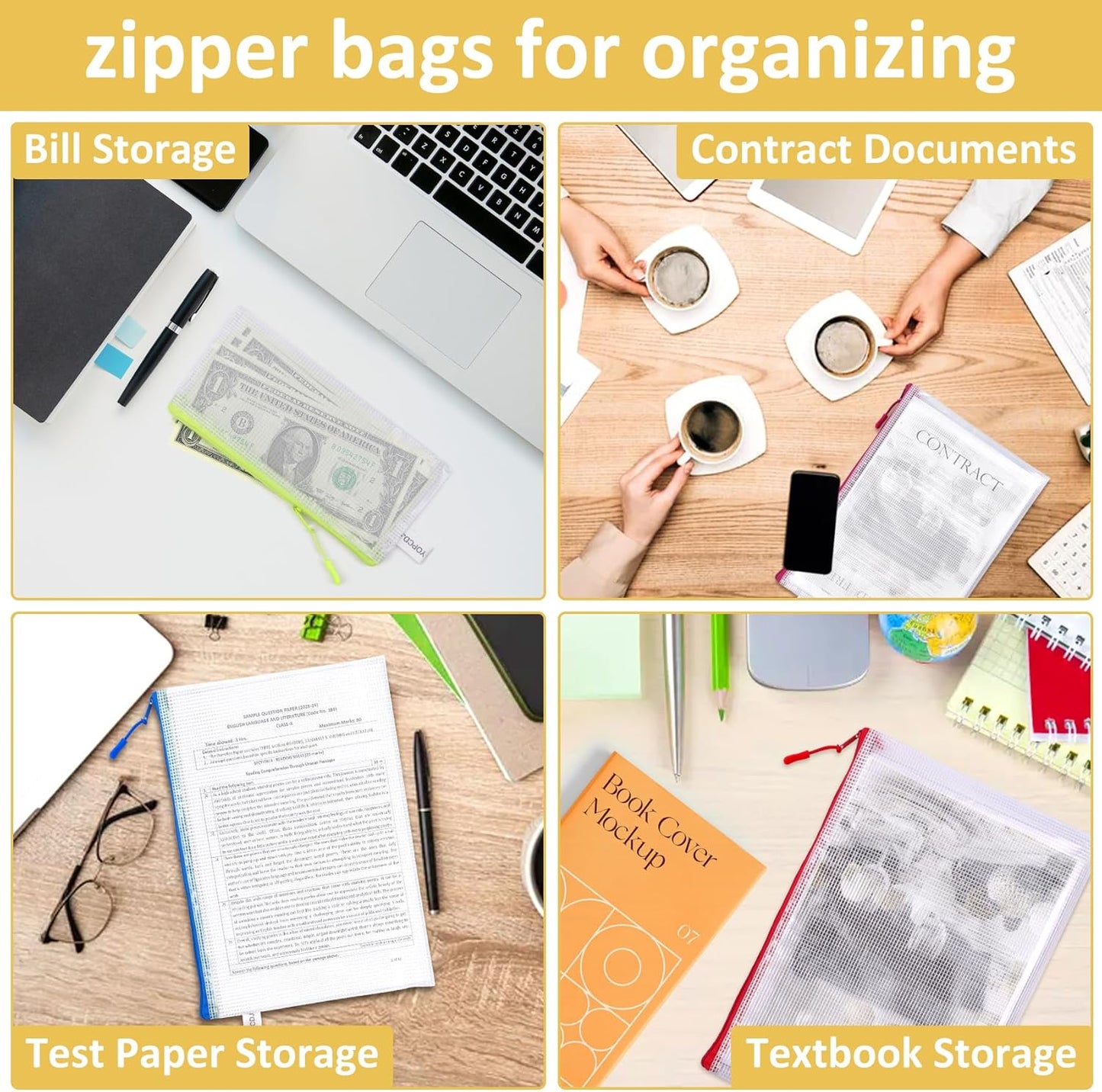 24PCS Mesh Zipper Pouch Storage Bags, 8 Sizes Board Game Bags, 12 Colors Reusable Pouches for Organizing, Organizer for Travel