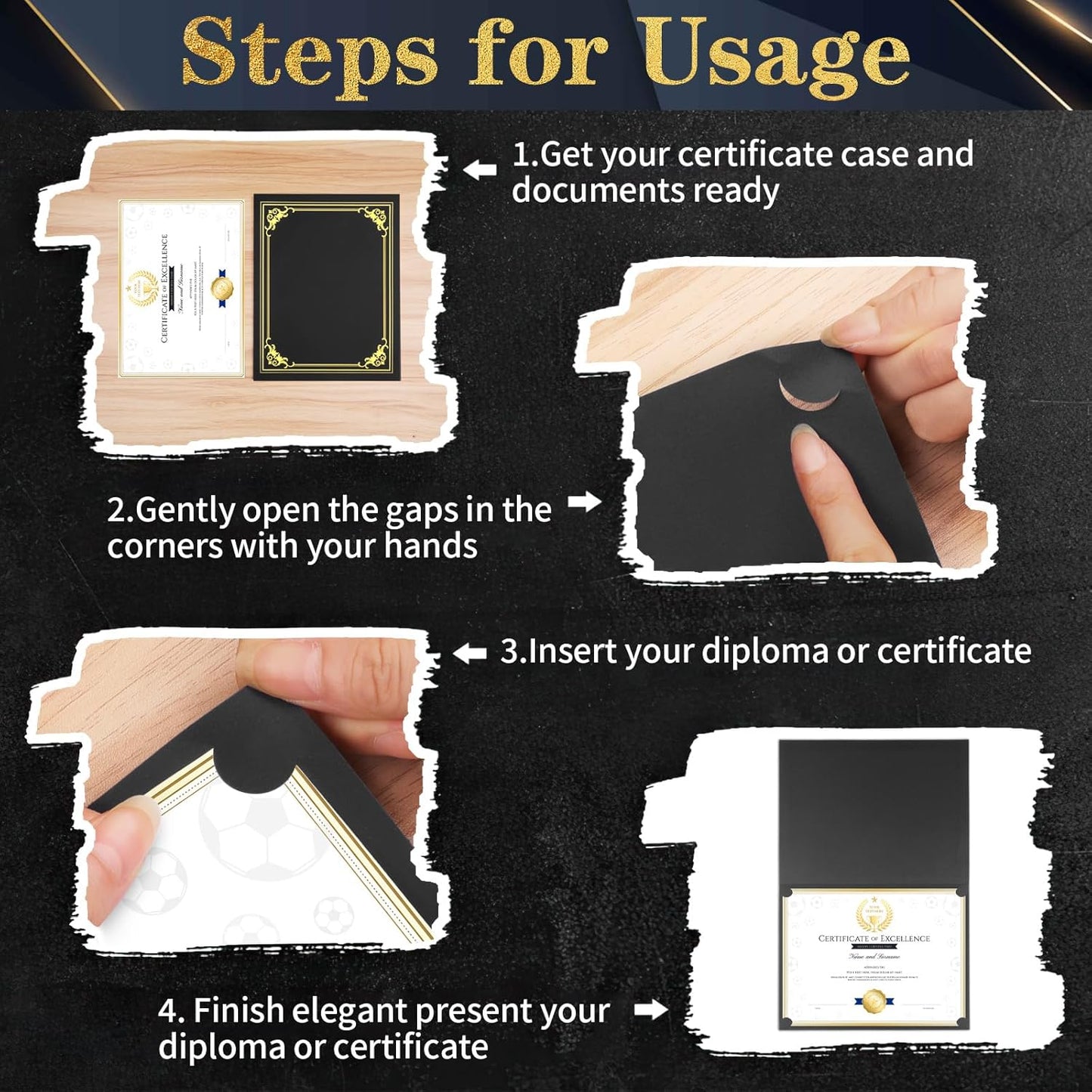 30 Packs Certificate Holders, Black Certificate Covers, Diploma Holders, Certificate Folders with Gold Foil Border for Letter Size 8.5" x 11" Certificates, Diploma, Documents, Award Cover