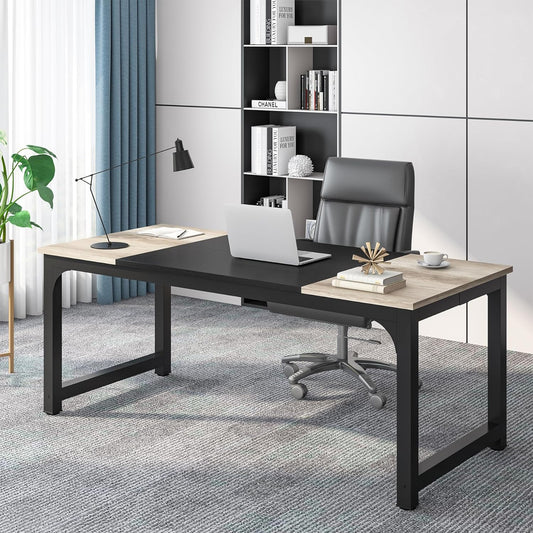 Tribesigns 70.8”Executive Desk, Large Office Computer Desk with Thicken Frame, Modern Simple Workstation Business Furniture for Home Office, Vintage Grey/Black