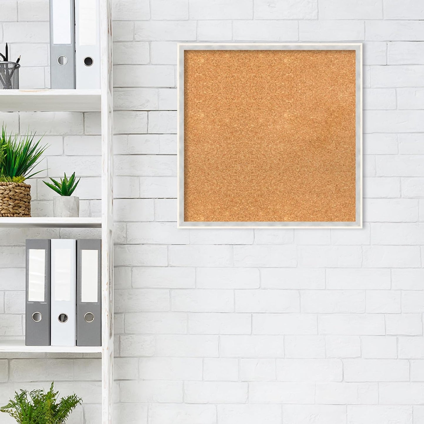 Amanti Art Natural Cork Board for Wall, 21x21 Vision Board with White Frame, Medium Corkboard Office Decor for Home Organization, Modern Corkboard Pinboard to Display Items for Home Organization in