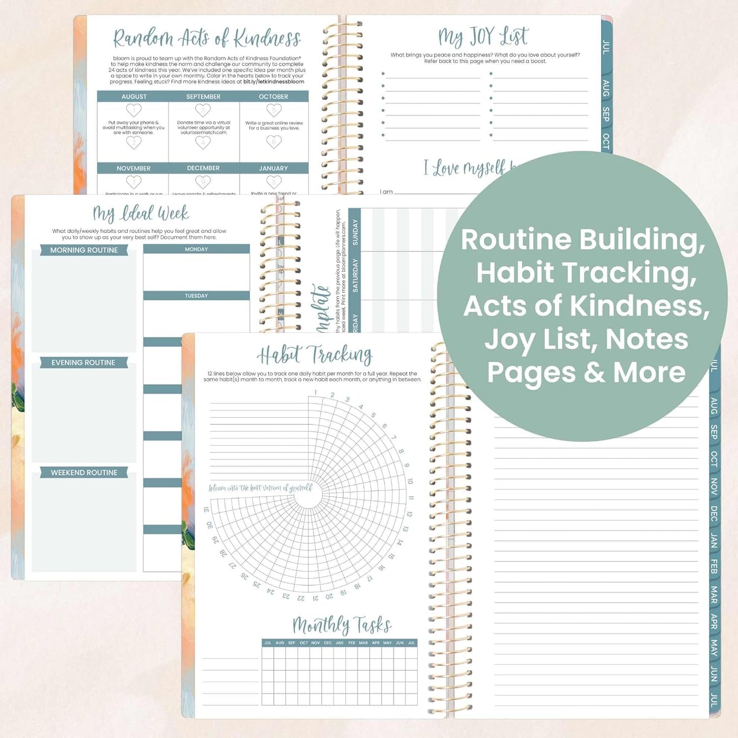 bloom daily planners 2025-2026 Academic Year Daily Planner (July 2025 - July 2026) - A5 Weekly & Monthly Calendar Agenda Organizer Book with Stickers - 5.5" x 8.25" - Painted Peonies