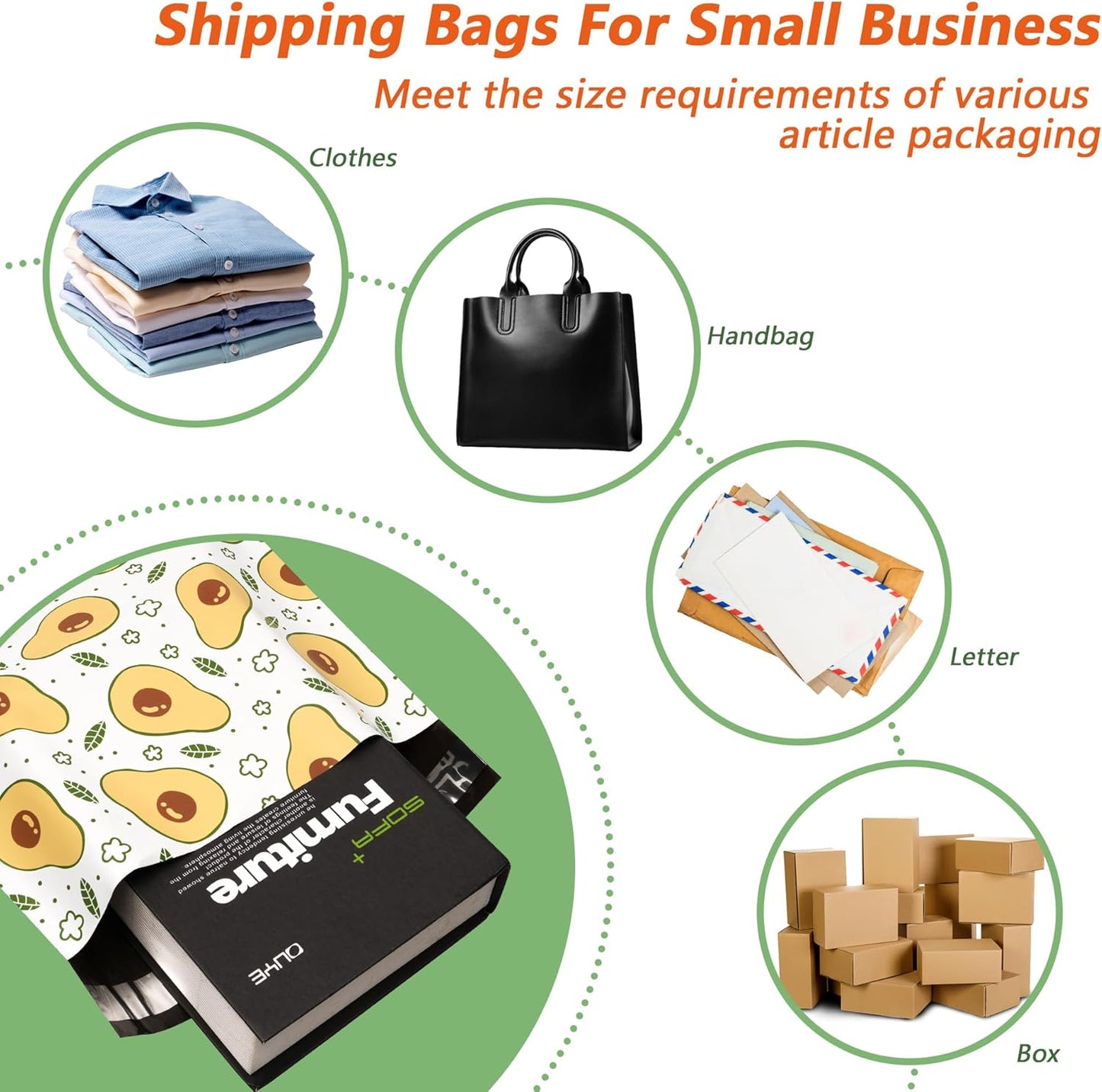 Poly Mailers 6x9 Inch 100 Pcs - Avocado printed Shipping Bags, 2.4mil Thickness, Waterproof and Tear Resistant Mailing Envelopes, Self-Sealing Packaging Bags for Small Business