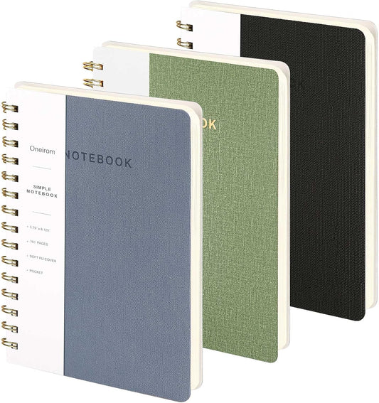Lined Spiral Notebook College Ruled A5 Journal Book for Note Taking, 160 Pages Writing Journal for Office and Home School Supplies 5.75x8.125 inch - Green Blue Black