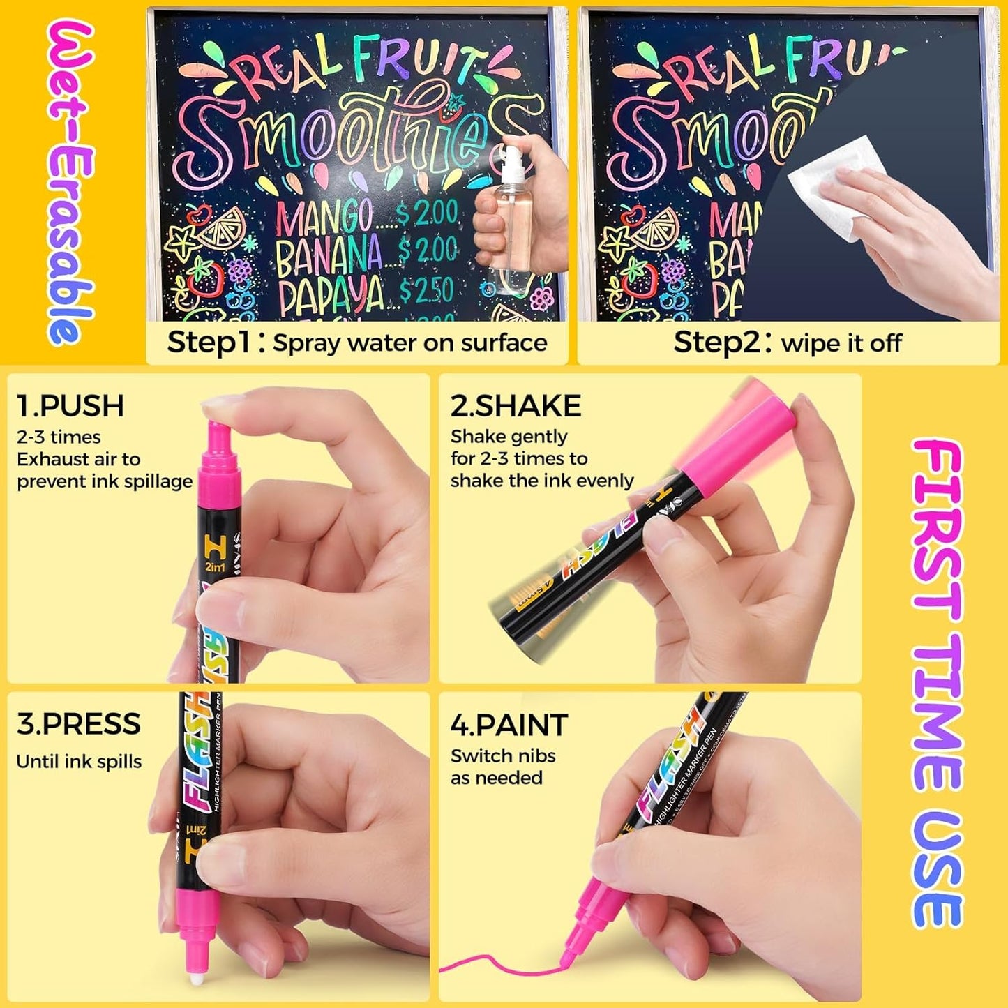 SFAIH 10 Pastel Liquid Chalk Markers [1s Wet Wipe] - No Residue, 6mm Chalkboard Markers for Blackboard, Calendar, Windows, Glass, Zero Dust, Non-Toxic, Chalk for Kids, School Teacher Must Haves