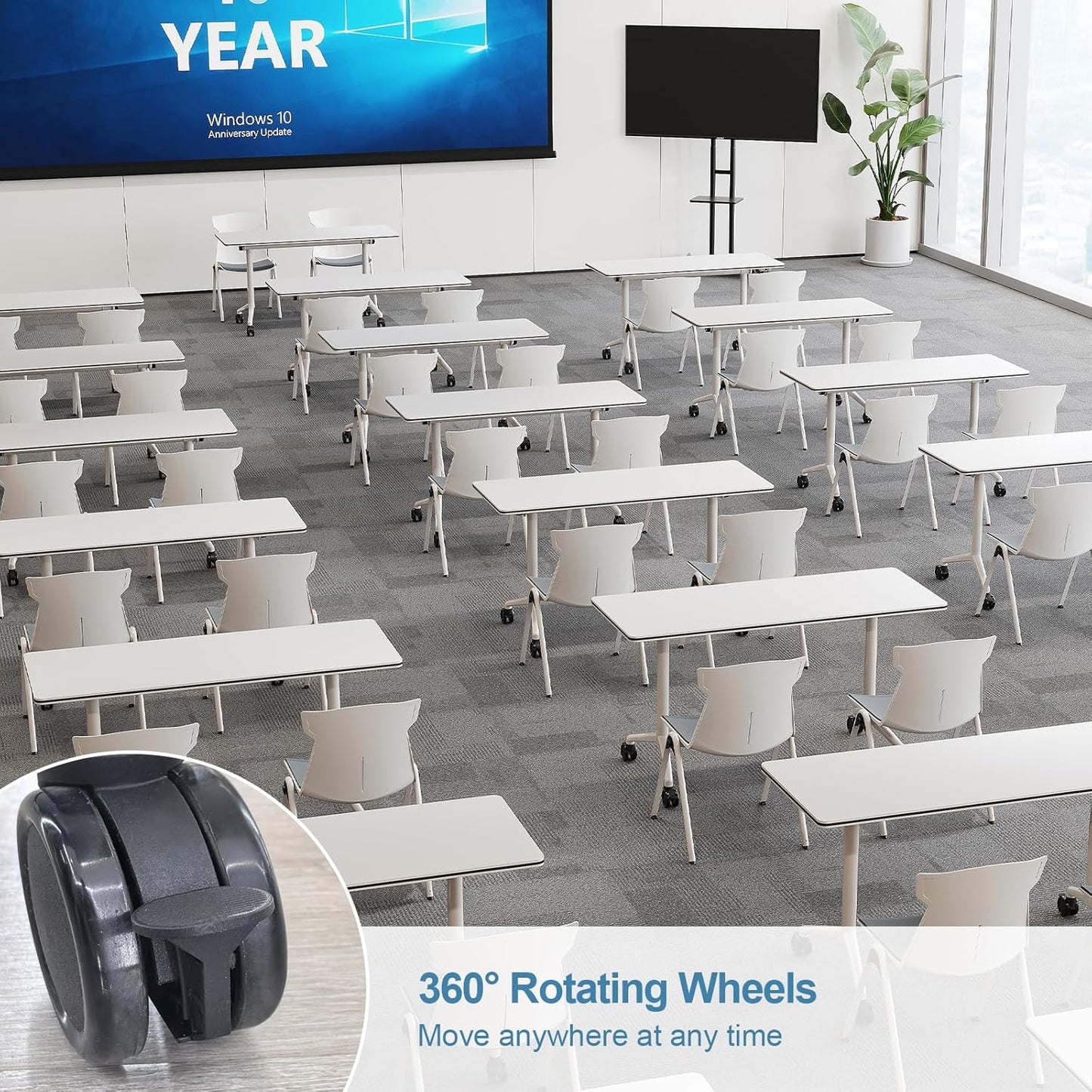 Folding Conference Room Tables 6 Pack, Foldable Modern Mobile Meeting Table Desk Training Table 6FT Large Rolling OfficeTable for Conference Training Classroom (6, 63" * 23.6" * 29.5")