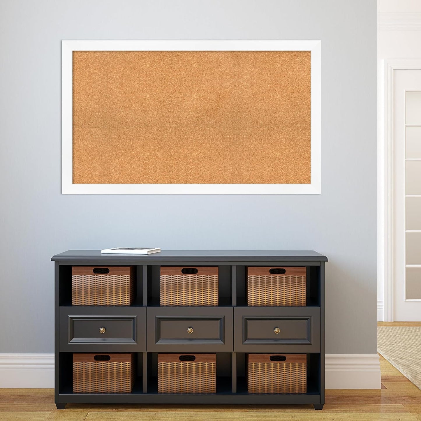 Amanti Art Natural Cork Board for Wall, 29x49 Vision Board with White Frame, Oversize Corkboard Office Decor for Home Organization, Modern Corkboard Pinboard to Display Items for Home Organization in
