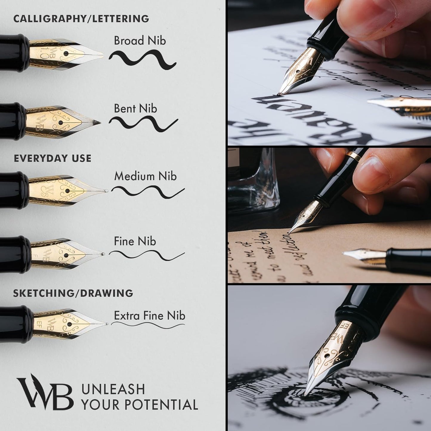 Wordsworth & Black Fountain Pen Set, Medium Nib, Includes 24 Ink Cartridges and Ink Refill Converter, Gift Case, Journaling, Calligraphy, Smooth Writing Pens [Black Chrome], Perfect for Men and Women