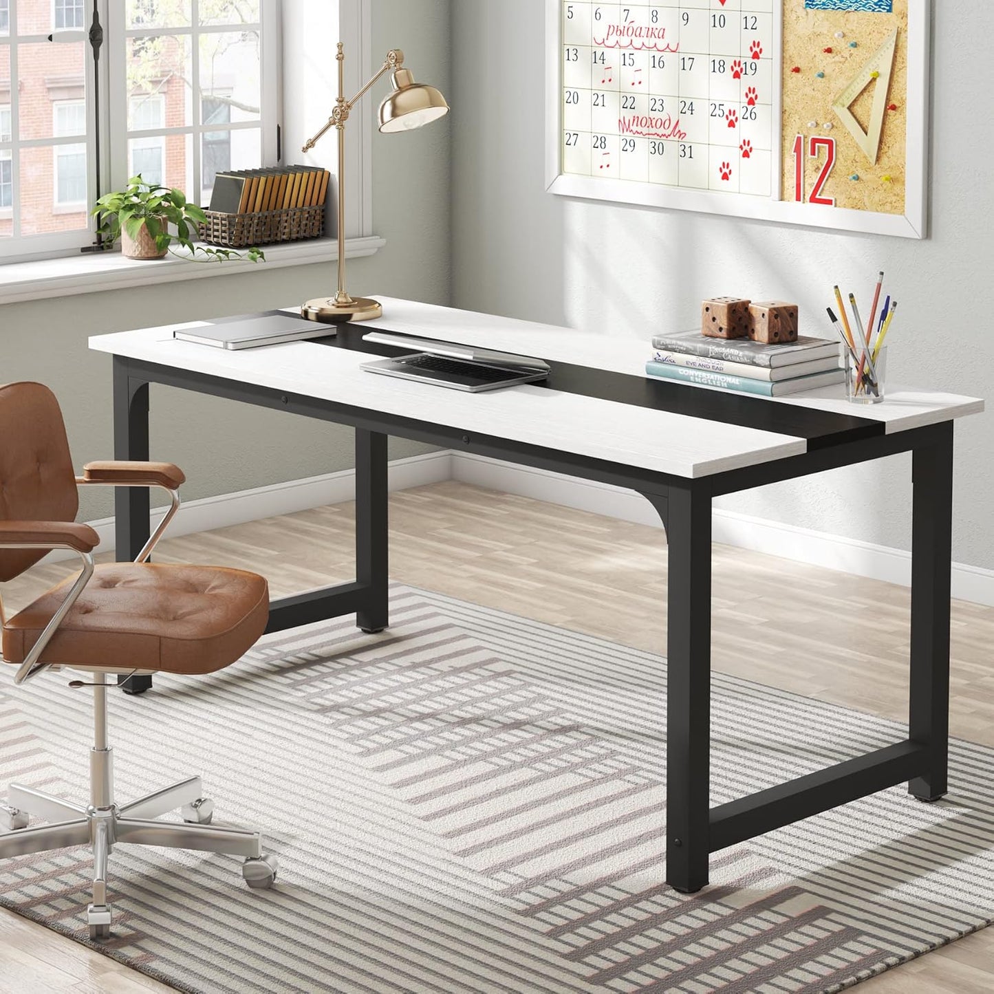 Tribesigns 70.8”Executive Desk, Large Office Computer Desk with Thicken Frame, Modern Simple Workstation Business Furniture for Home Office, White/Black