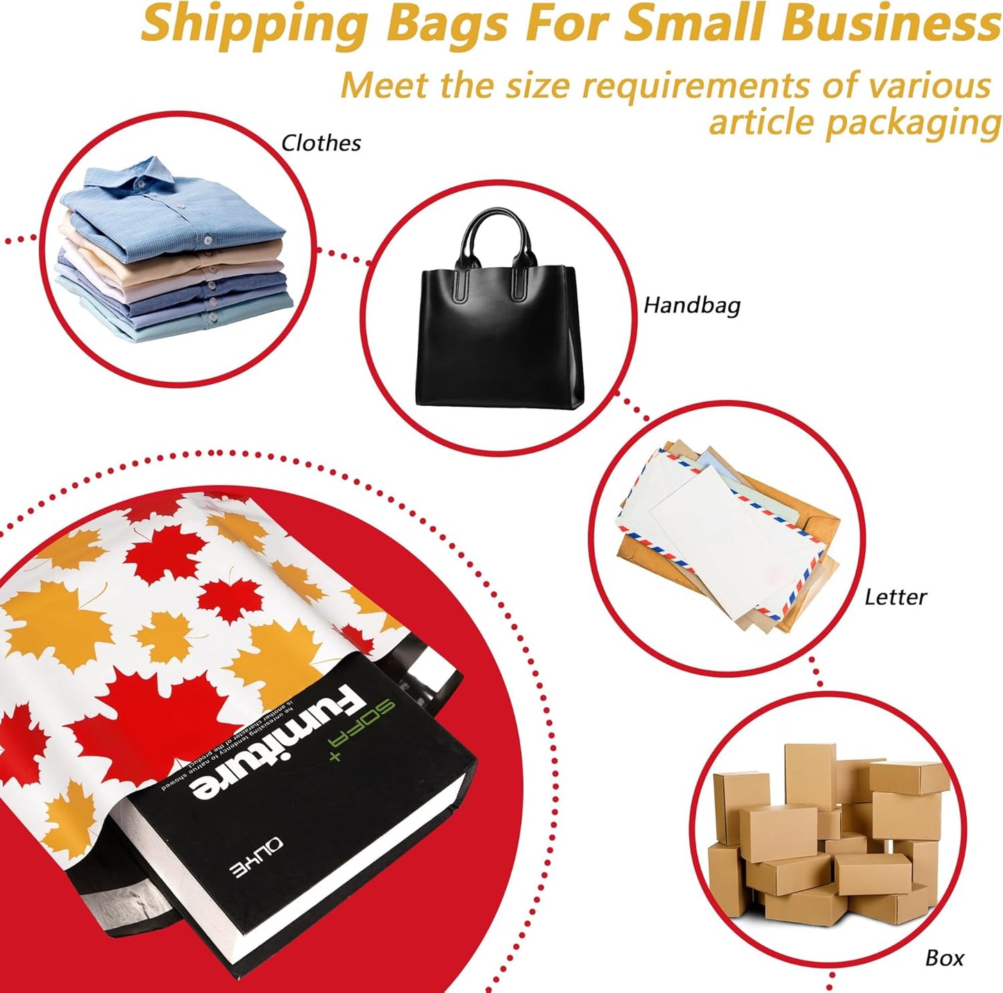 Poly Mailers 12x15.5 Inch 50 Pcs - Maple Leaf printed Shipping Bags, 2.4mil Thickness, Waterproof and Tear Resistant Mailing Envelopes, Self-Sealing Packaging Bags for Small Business