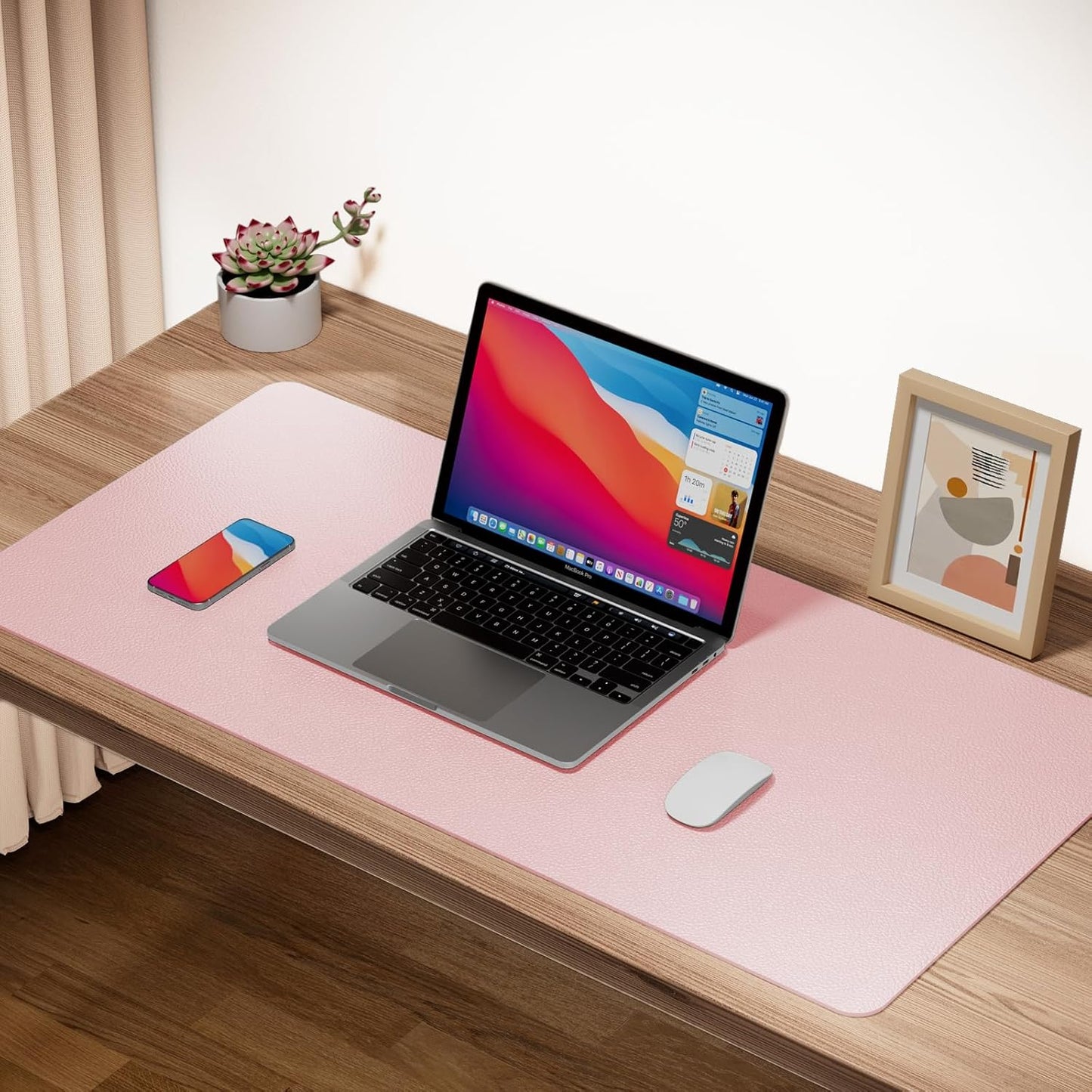 Boutilon Leather Desk Pad Protector,Non-Slip Mouse Pad,Laptop Desk Pad,Office Mouse Mat,Waterproof Leather Desk Blotter,Desk Writing Pad for Office and Home (M-Light Pink,30"x14")