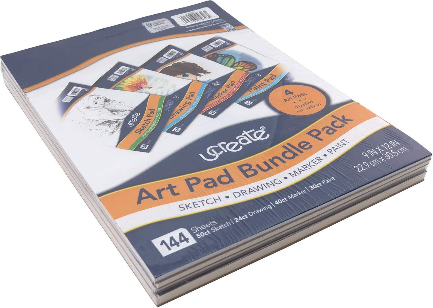 UCreate Art Paper Set of 4, White, 9" x 12", 4 Pads, Drawing, Sketch, Paint, Marker