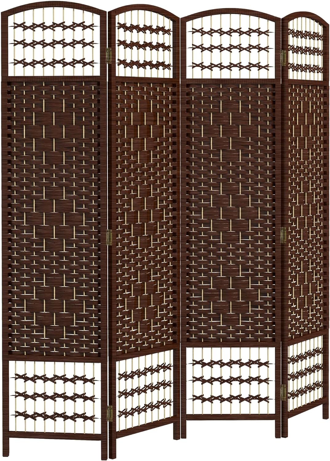 HOMCOM 4 Panel Room Divider, Folding Privacy Screen, 5.6' Room Separator, Wave Fiber Freestanding Partition Wall Divider, Brown