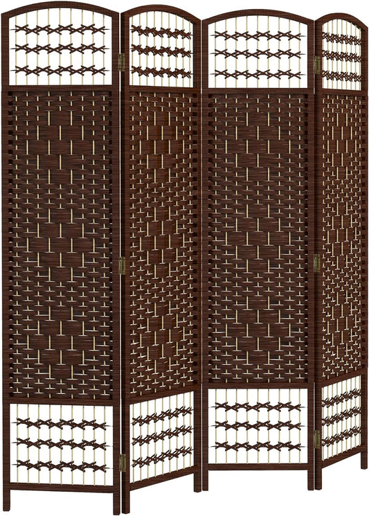 HOMCOM 4 Panel Room Divider, Folding Privacy Screen, 5.6' Room Separator, Wave Fiber Freestanding Partition Wall Divider, Brown